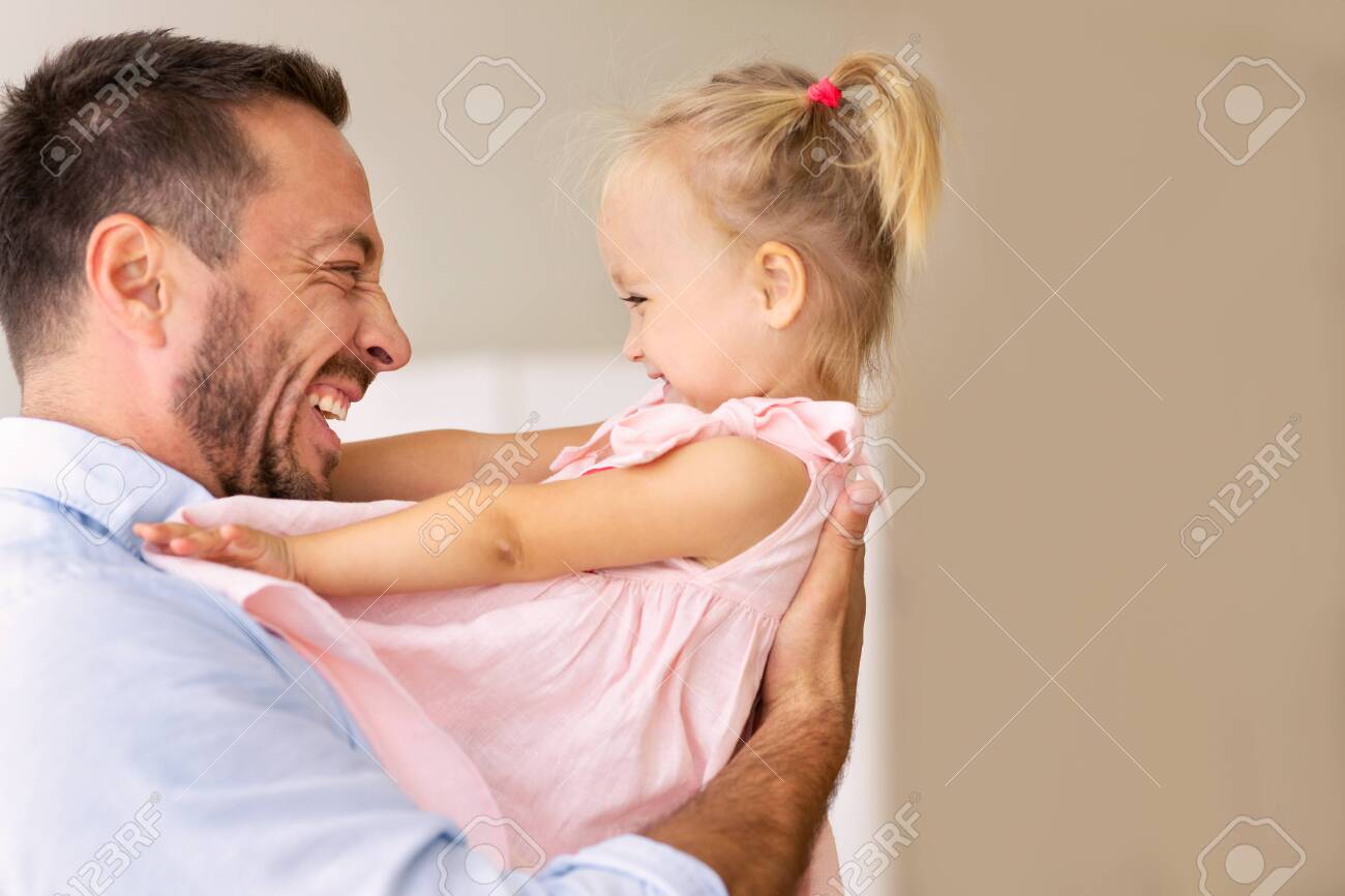 I Love You Dad Father Holding Cute Little Blonde Girl With Two Ponytails Copy Space Banner Stock Photo Picture And Royalty Free Image Image