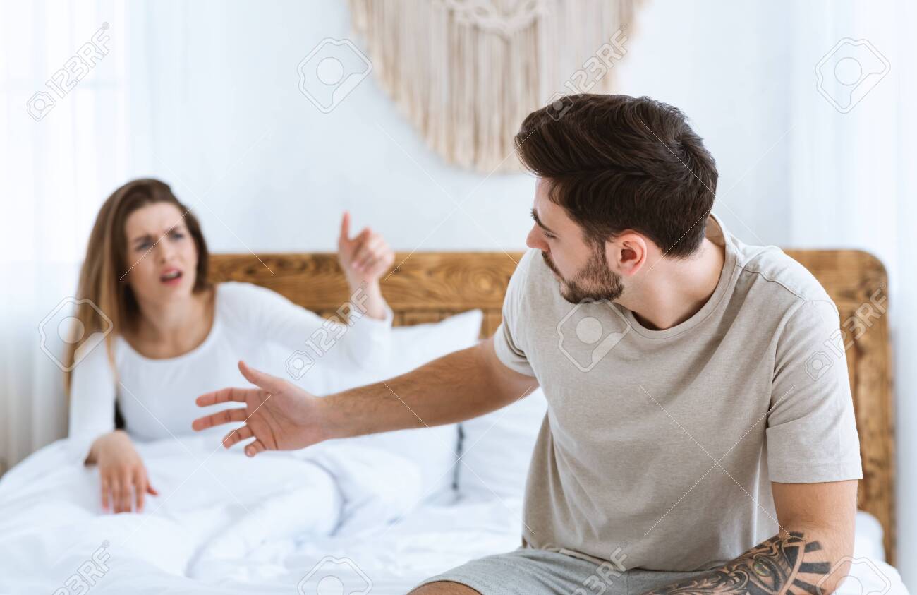 Quarrel In Bed Young Couple Passionately Finds Out Relationship Stock Photo Picture And Royalty Free Image Image 146767956