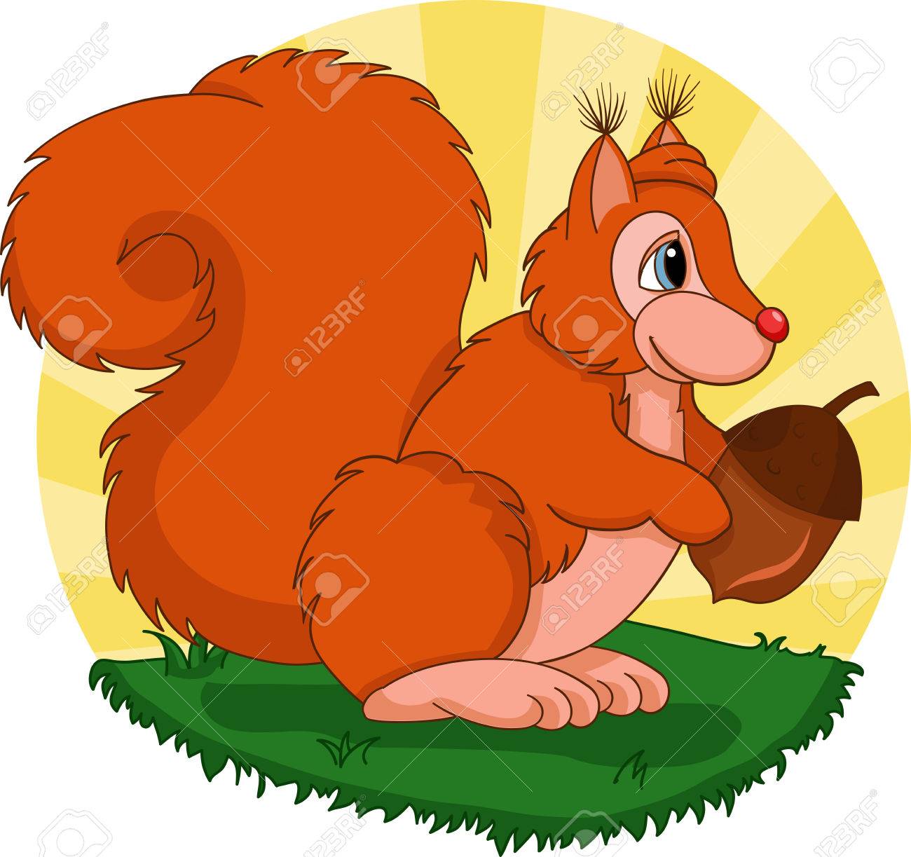 Illustration Von Niedlichen Eichhornchen Mit Eichel Steht Auf Gras Lizenzfrei Nutzbare Vektorgrafiken Clip Arts Illustrationen Image 37817816