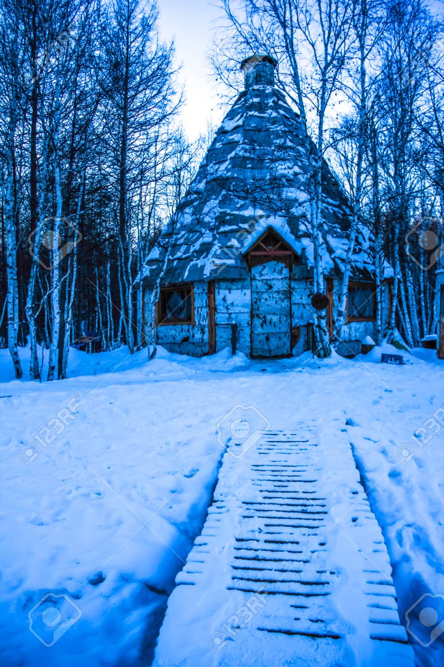 Portrait View Of A Cabin In Snow Ground During Winter Stock Photo Picture And Royalty Free Image Image