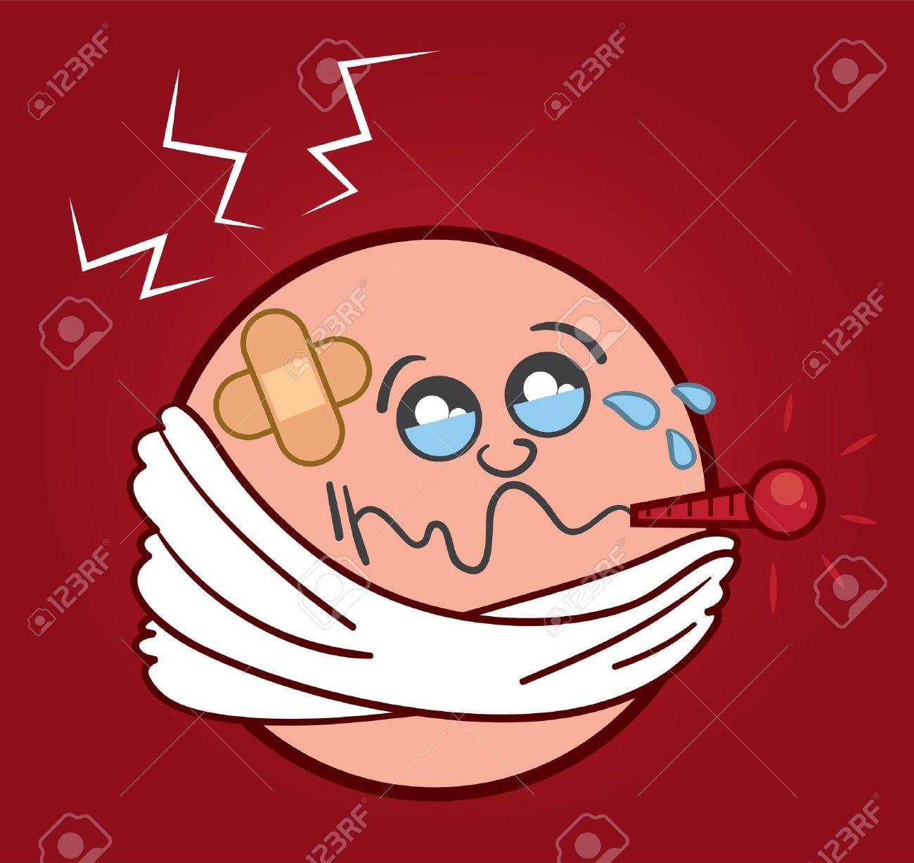 男の頭を包帯や温度計と病気のイラスト素材 ベクタ Image 男の頭を包帯や温度計と病気のイラスト素材 ベクタ Image