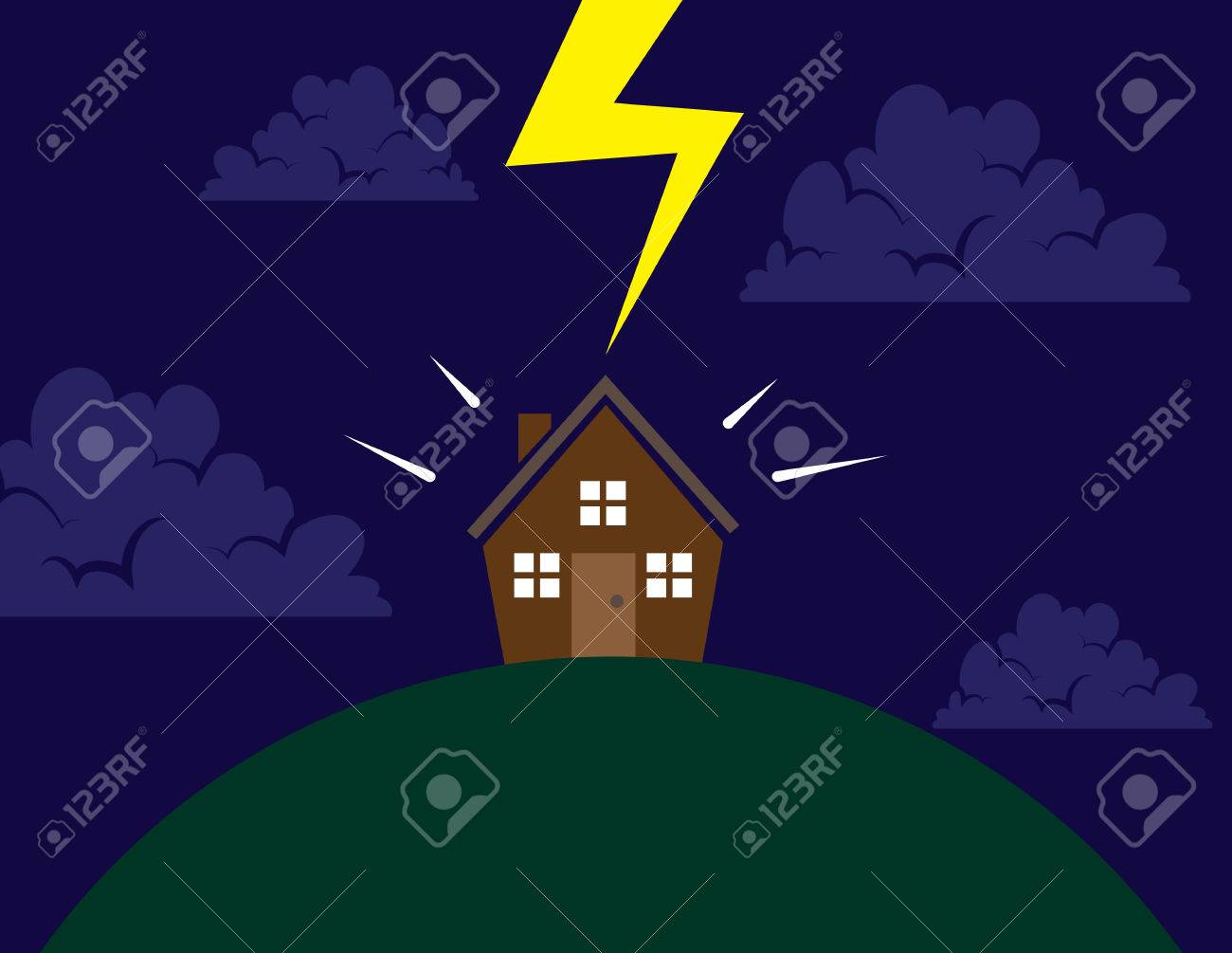 落雷の直撃の丘の上の家のイラスト素材 ベクタ Image
