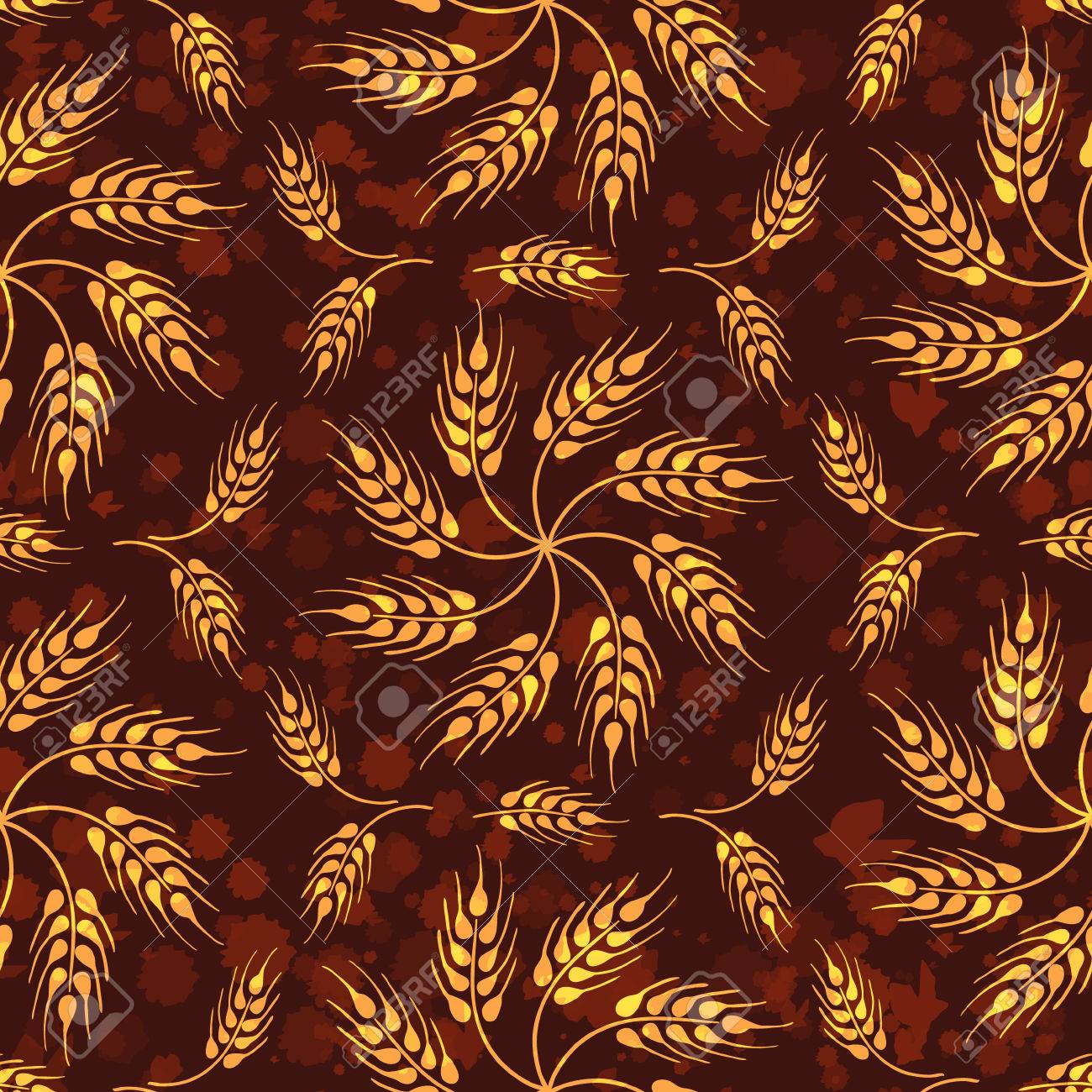 小麦の花や小麦の耳からモザイクでシームレスなビンテージ パターン 収穫のペイントで背景に穀物農業茶色の壁紙を削除します のイラスト素材 ベクタ Image