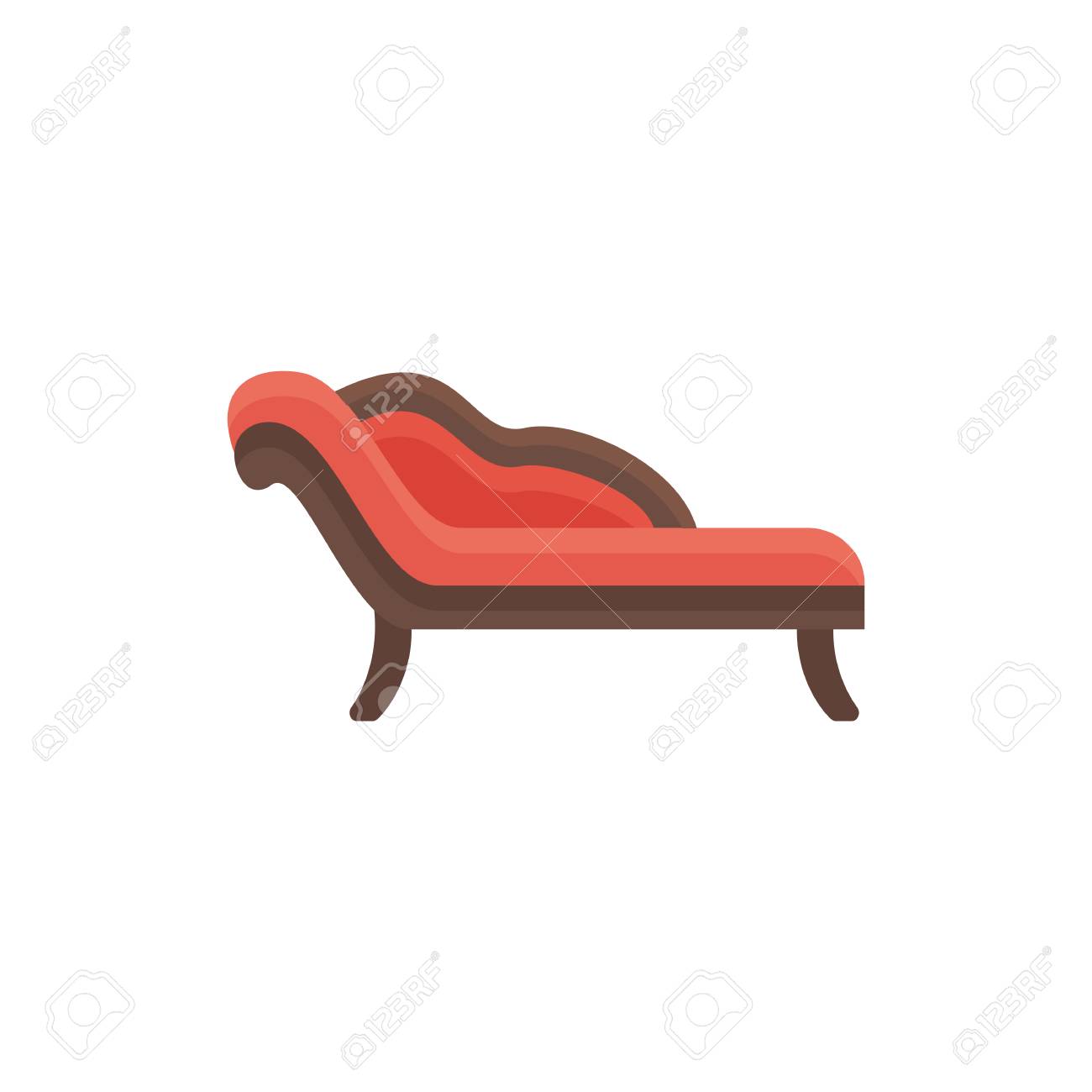 Red Chaise Lounge Sofa. Vector Illustration. Flat Icon Of Settee - Red Chaise Lounge Sofa. Vector Illustration. Flat Icon Of Settee