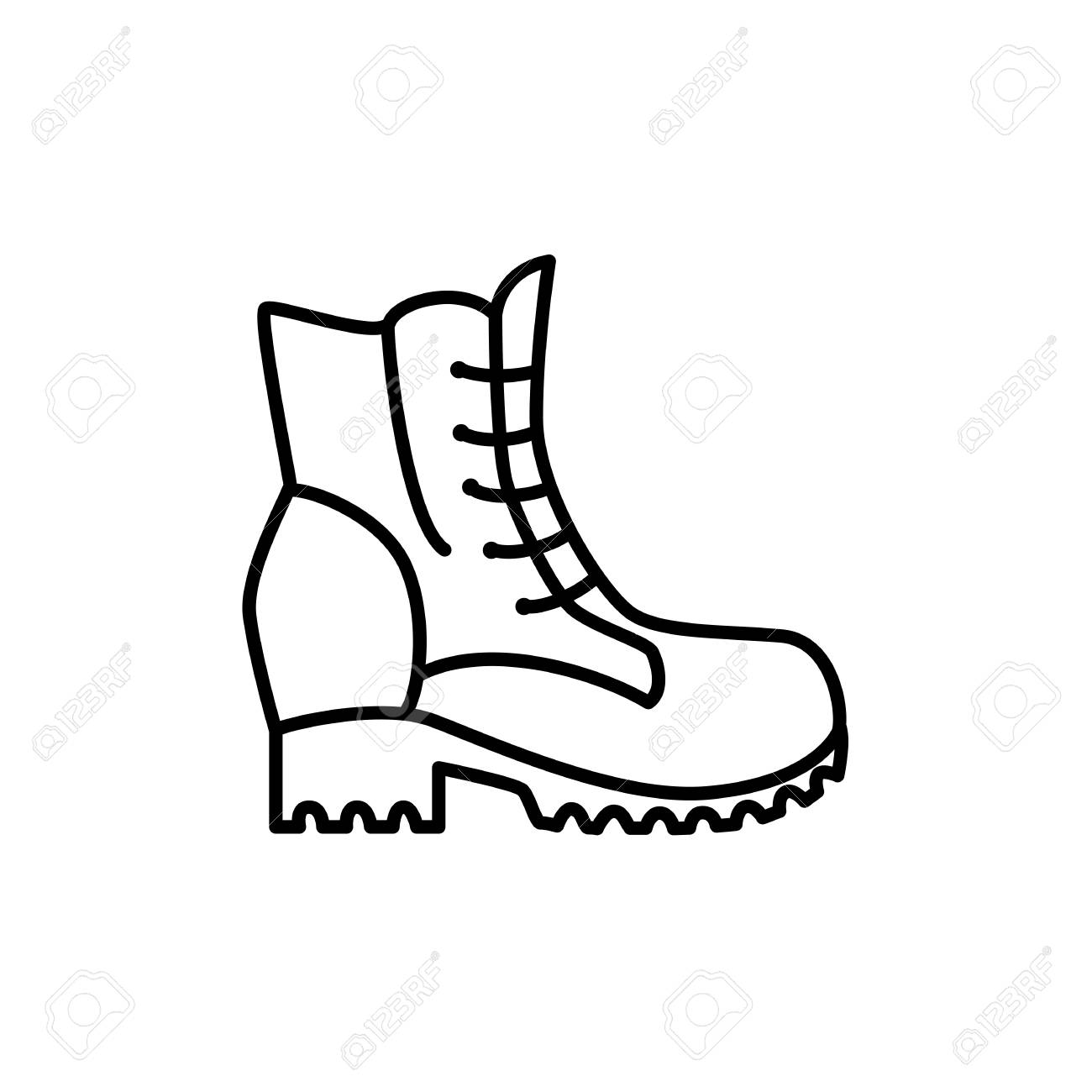 Black White Vector Illustration Of Hiking Boots With Laces Mena S Winter Shoes Line Icon Of Male Footwear Isolated Object On White Background Royalty Free Kliparty Vektory A Ilustrace Image