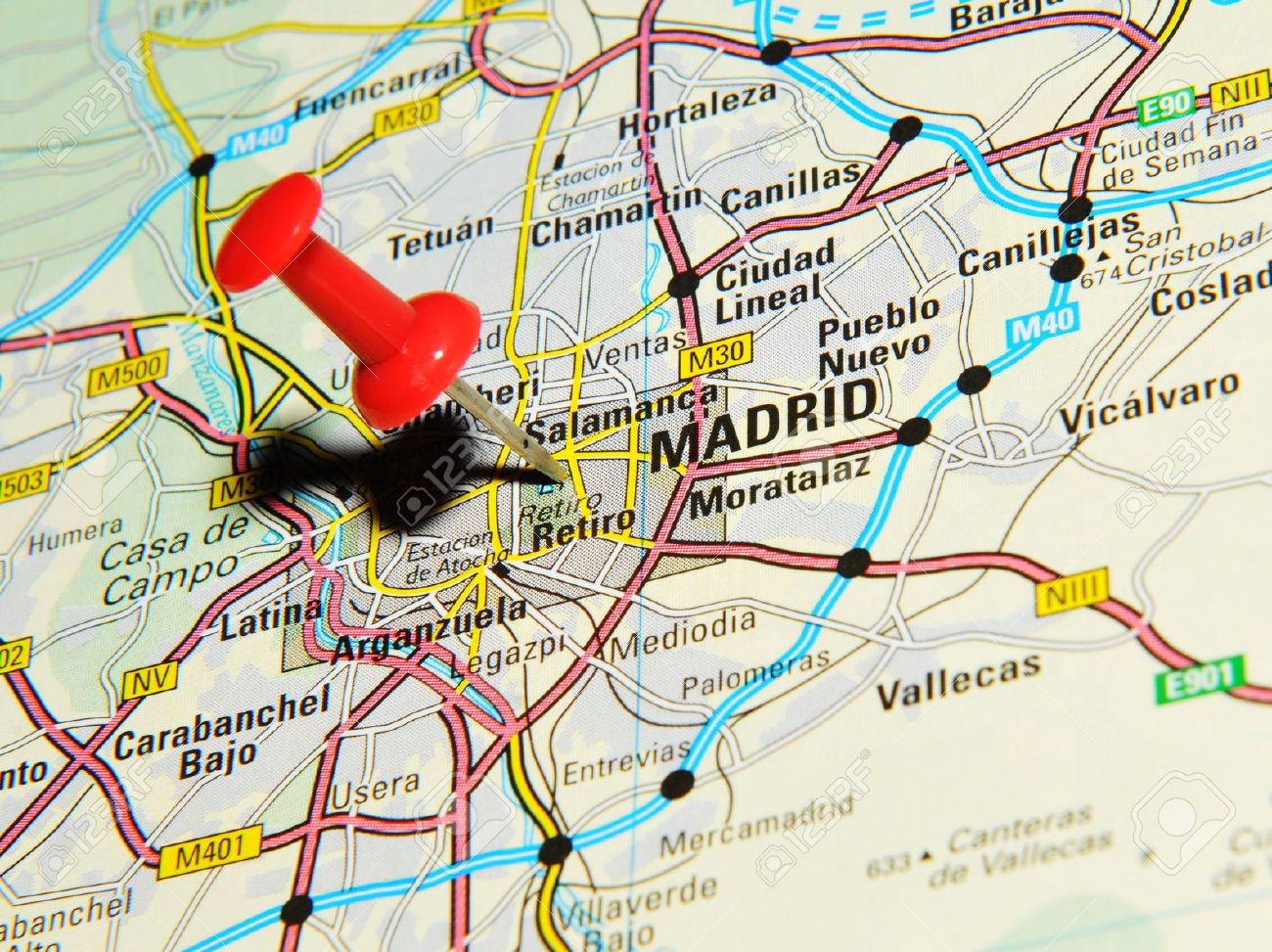 London, UK - 13 June, 2012: Madrid, Spain marked with red pushpin on Europe map. - 14515034 London, UK - 13 June, 2012: Madrid, Spain marked with red pushpin on Europe map. - 14515034