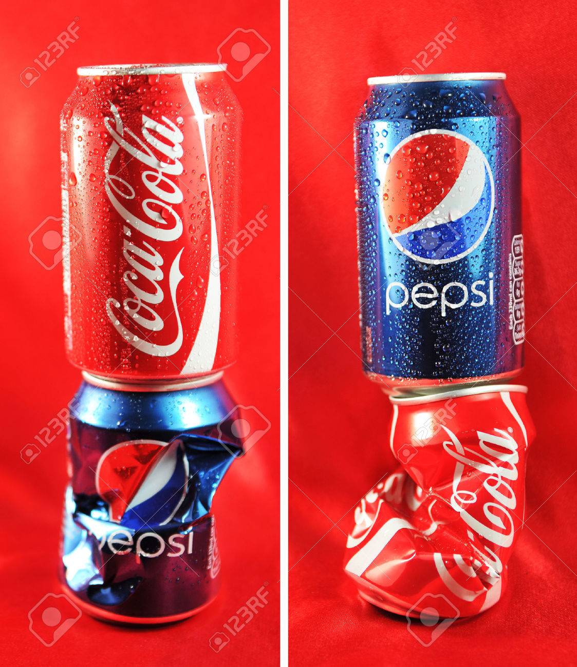 Londres Royaume Uni 27 Fevrier 2011 Coca Cola Vs Pepsi Concept De Concurrence Avec Des Boites Sur Fond Rouge Illustration Editoriale Banque D Images Et Photos Libres De Droits Image 31154950