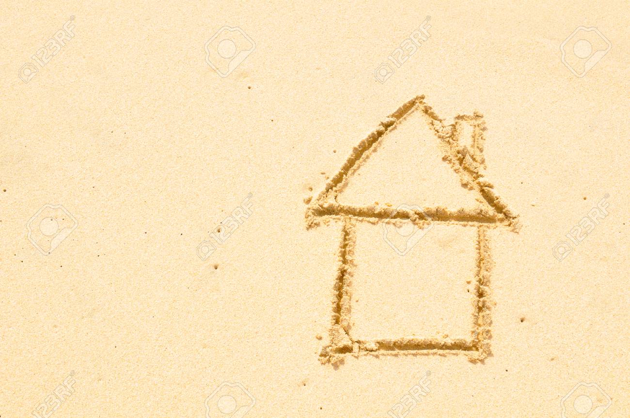 Home insurance concept with a house drawn on the beach - 96362067 Home insurance concept with a house drawn on the beach - 96362067