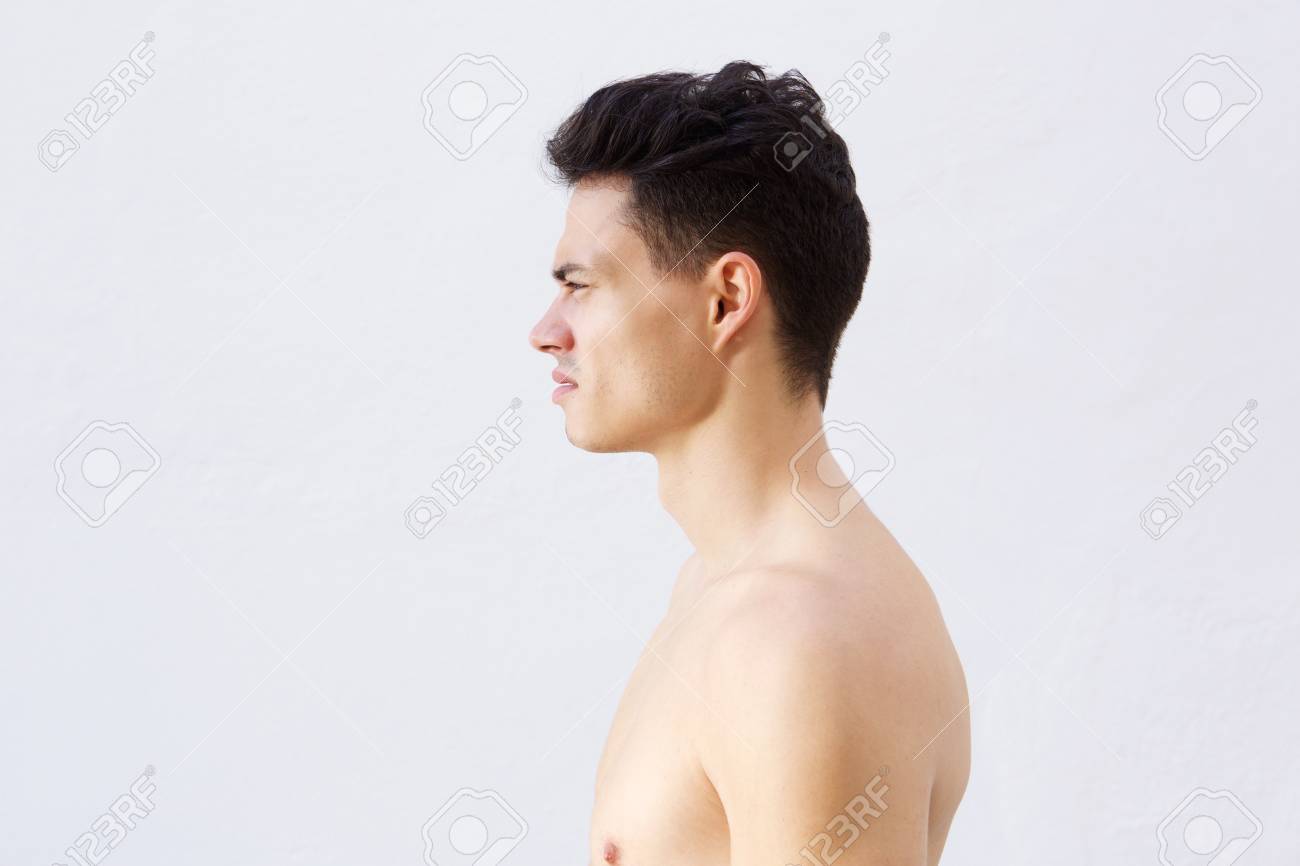 クールな髪型と上半身裸の若い男の横顔の肖像画 の写真素材 画像素材 Image