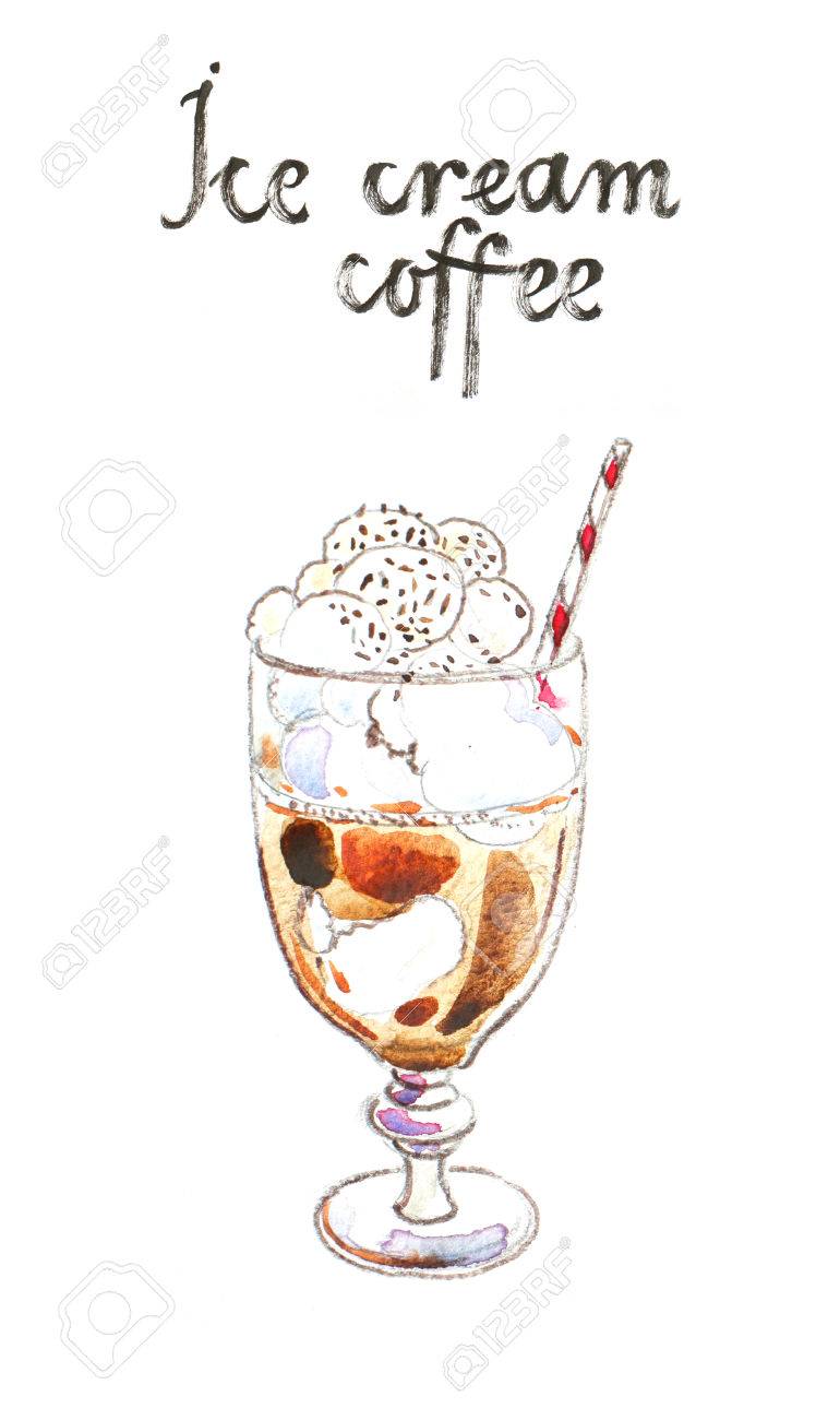 Watercolor Hand Drawn Coffee Ice Cream Iced Watercolor Hand Drawn Coffee Ice Cream Iced