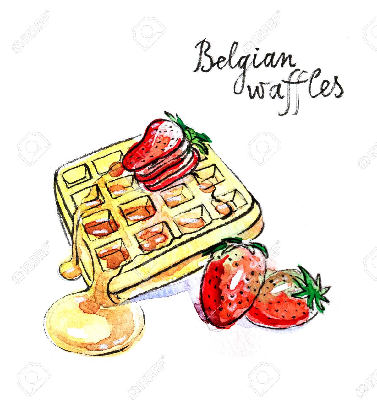 Watercolor Hand Drawn Belgian Waffles Illustration Stock Photo Picture And Royalty Free Image Image