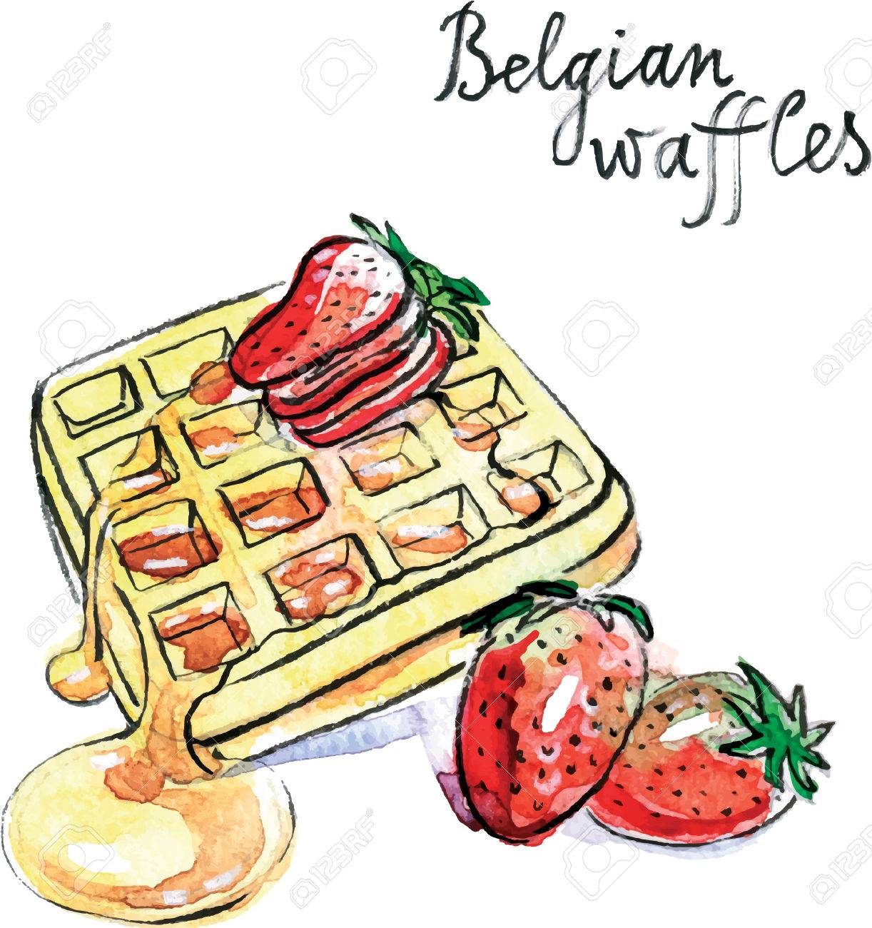Watercolor Hand Drawn Belgian Waffles Vector Illustration Stock Photo Picture And Royalty Free Image Image