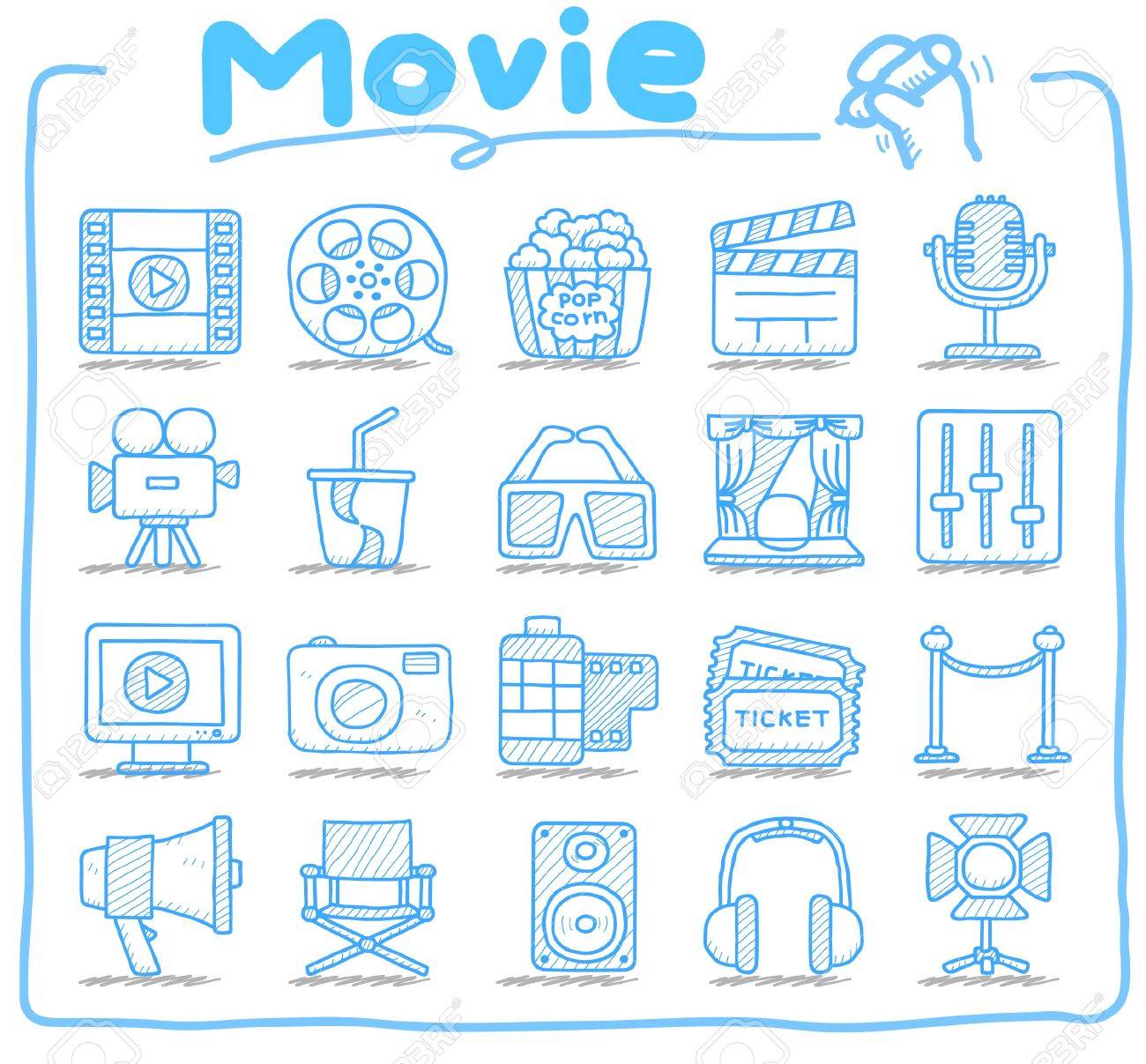 手描き映画 メディア アイコンを設定 のイラスト素材 ベクタ Image