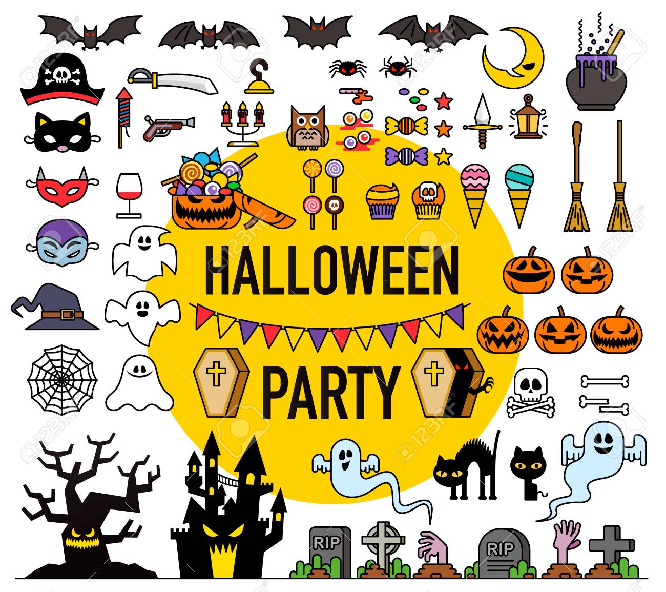 イラスト 設定のハロウィーン パーティー要素 のイラスト素材 ベクタ Image