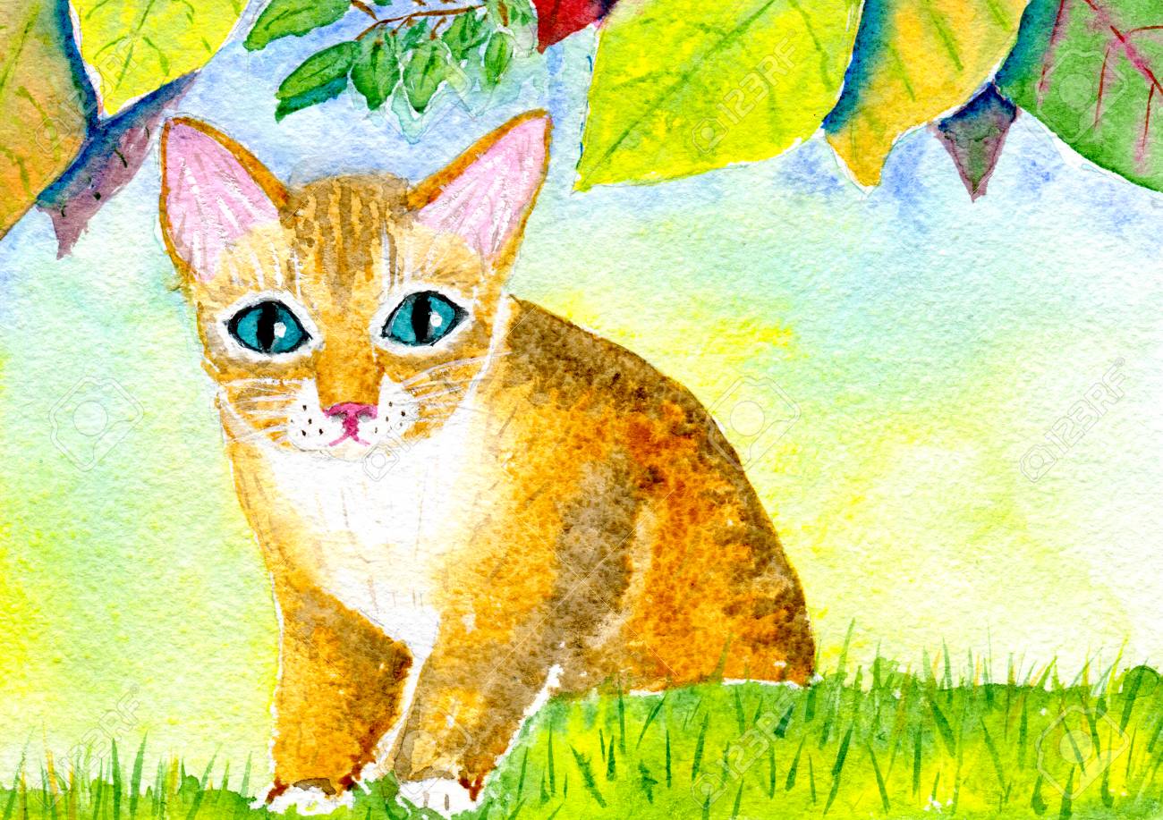 紙の質感と紅葉の下の芝生の手描き水彩イラストの赤猫 の写真素材 画像素材 Image 紙の質感と紅葉の下の芝生の手描き水彩イラストの赤猫 の写真素材 画像素材 Image