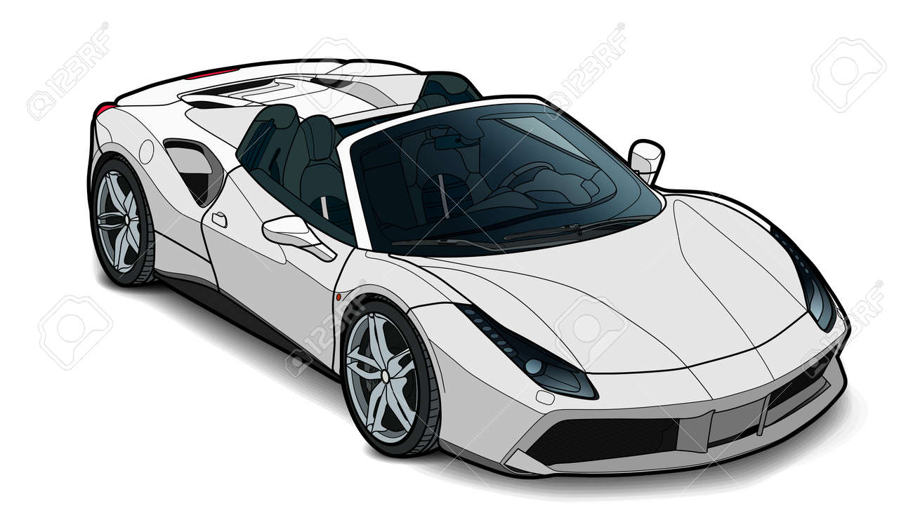 Detailed Vector Draw Of A Flat Sport Car With Black Stroke Option