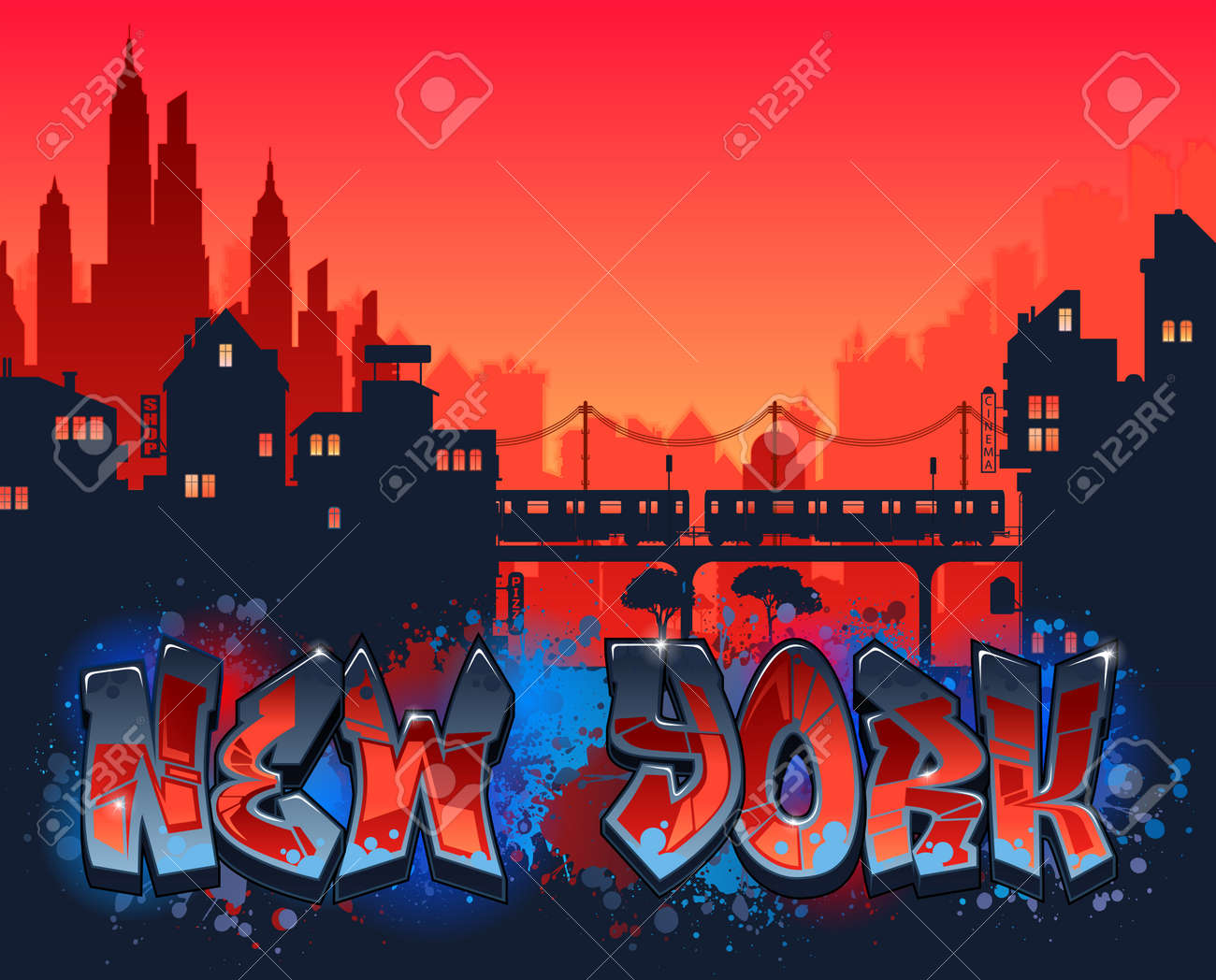 ニューヨーク市のグラフィティアートシーンのイラストのイラスト素材