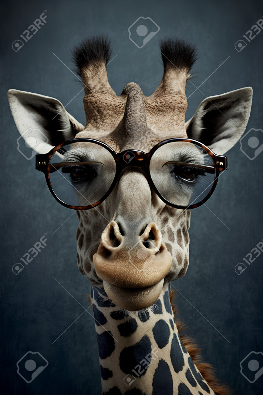 Funny Giraffe Wearing Eyeglasses On A Dark Background. Stock Photo, Picture  and Royalty Free Image. Image 200622448., image size:867x1300