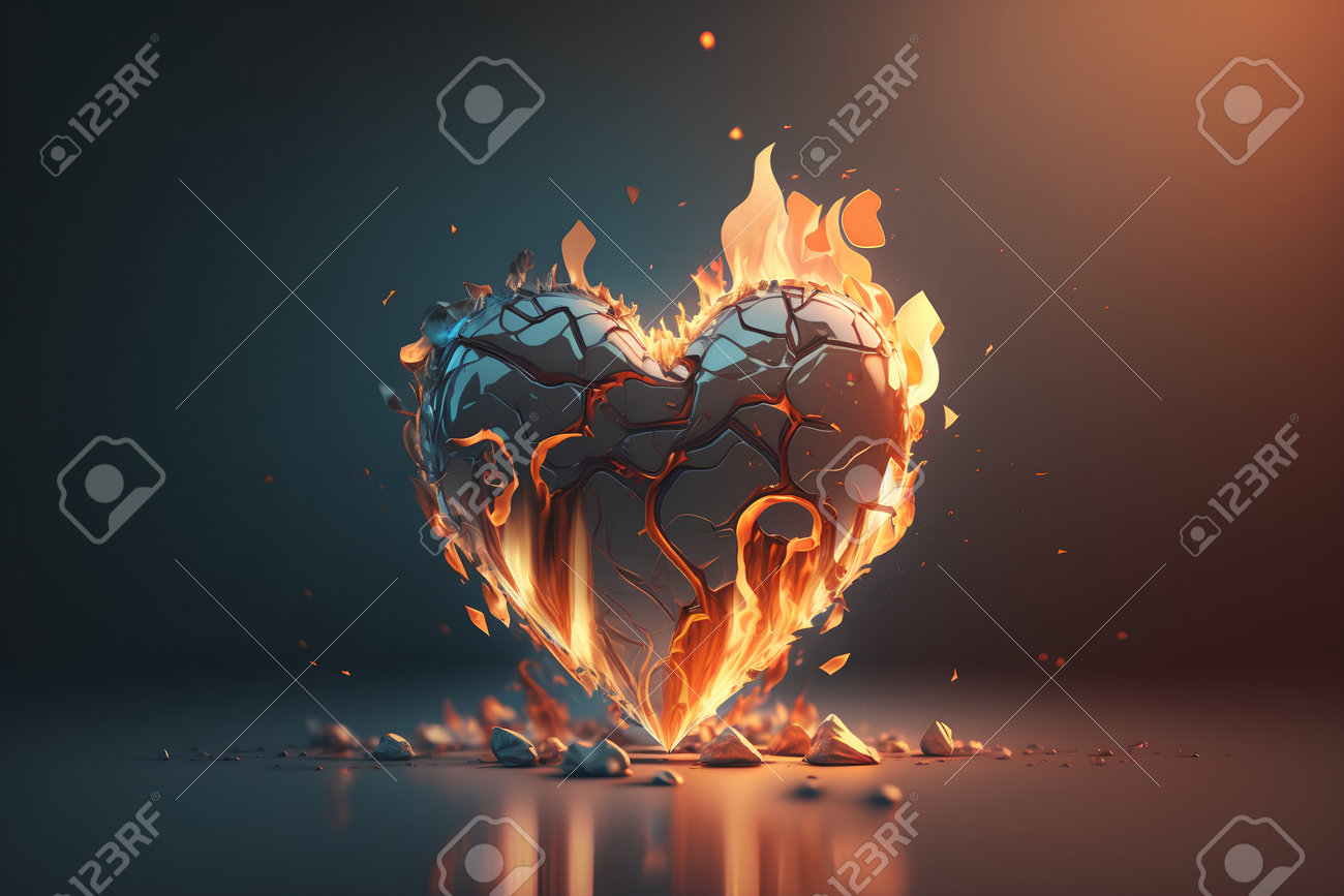 Burning Heart On A Dark Background. 3d Rendering Toned Image Stock Photo,  Picture and Royalty Free Image. Image 200703469., image size:1300x867