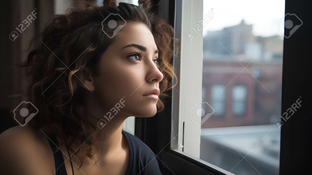 Portrait Of A Beautiful Young Woman Looking Out Of The Window. Фотография,  картинки, изображения и сток-фотография без роялти. Image 201025064