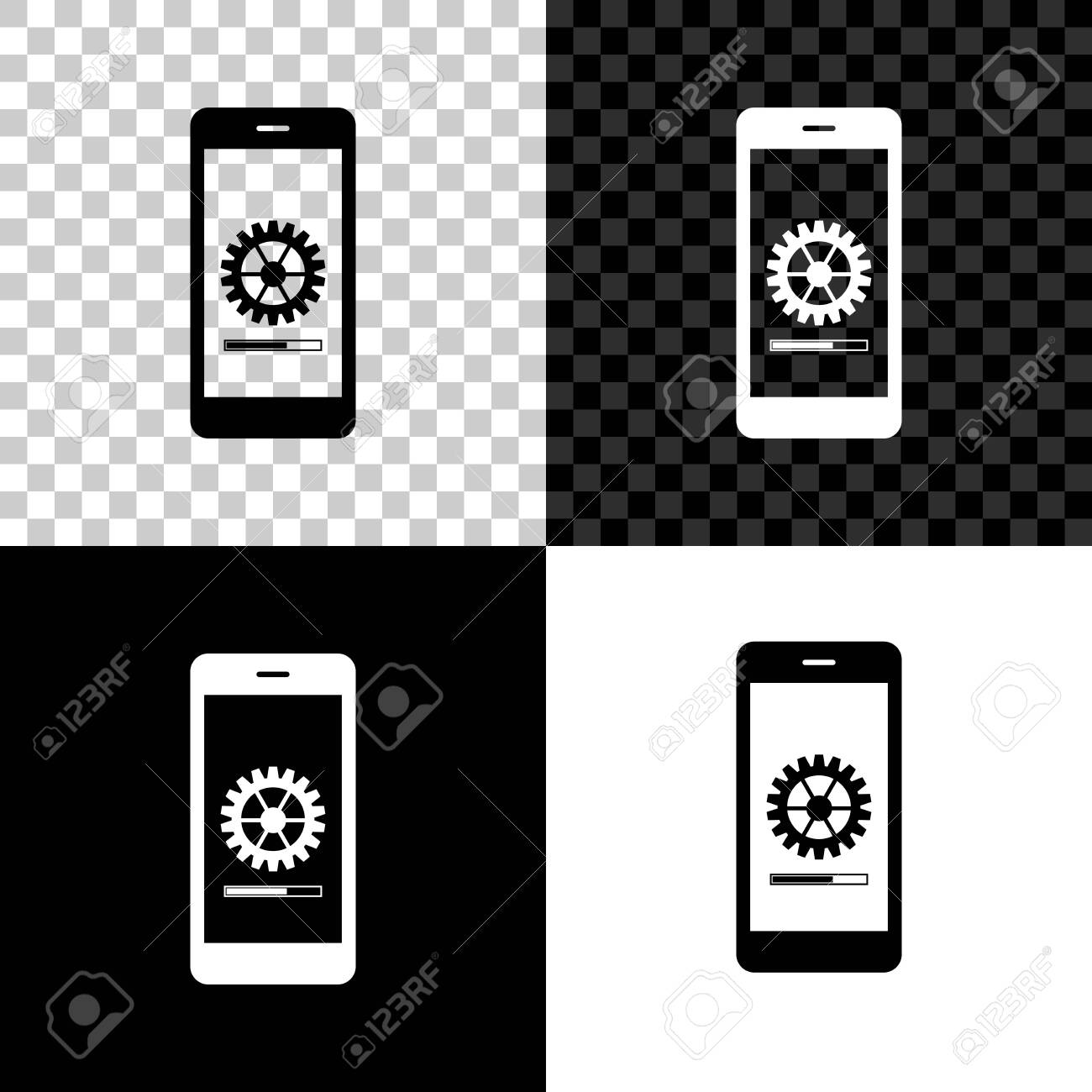 Smartphone Update Process With Gearbox Progress And Loading Bar