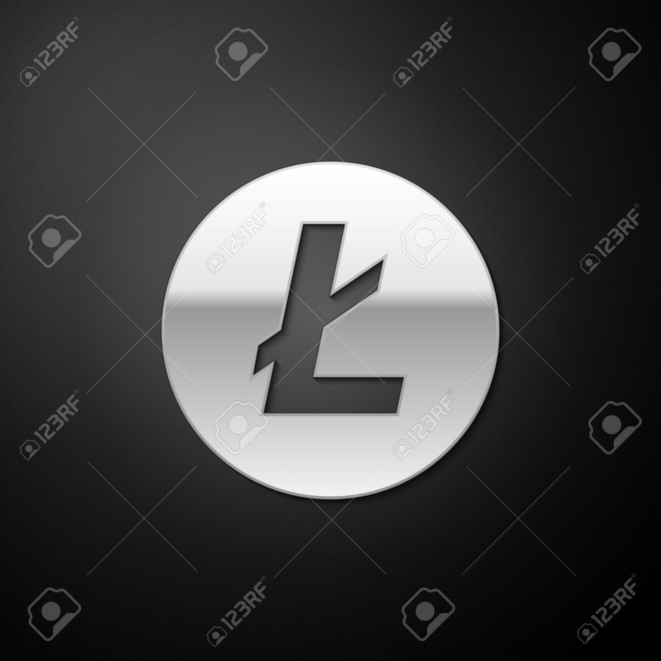 Silver Cryptocurrency Coin Litecoin LTC Icon Isolated On Black Background.  Digital Currency. Altcoin Symbol. Blockchain Based Secure Crypto Currency.  Long Shadow Style. Vector Royalty Free SVG, Cliparts, Vectors, and Stock  Illustration. Image