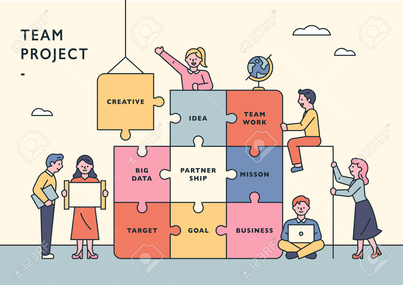 Team Project Concept Banner Template People Are Putting Together Royalty Free Cliparts Vectors And Stock Illustration Image