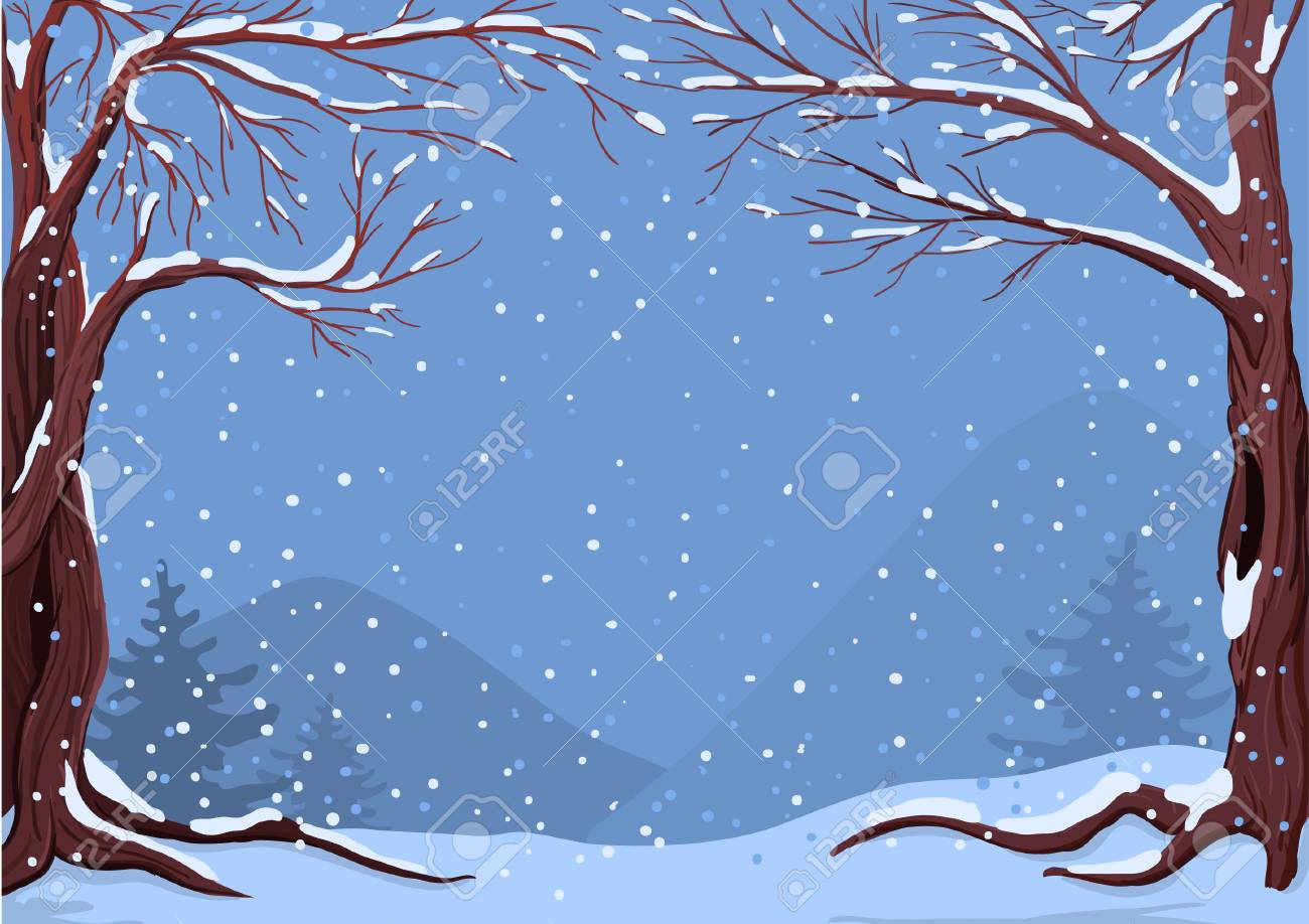 Winter Scene With Falling Snow In The Forest Royalty Free