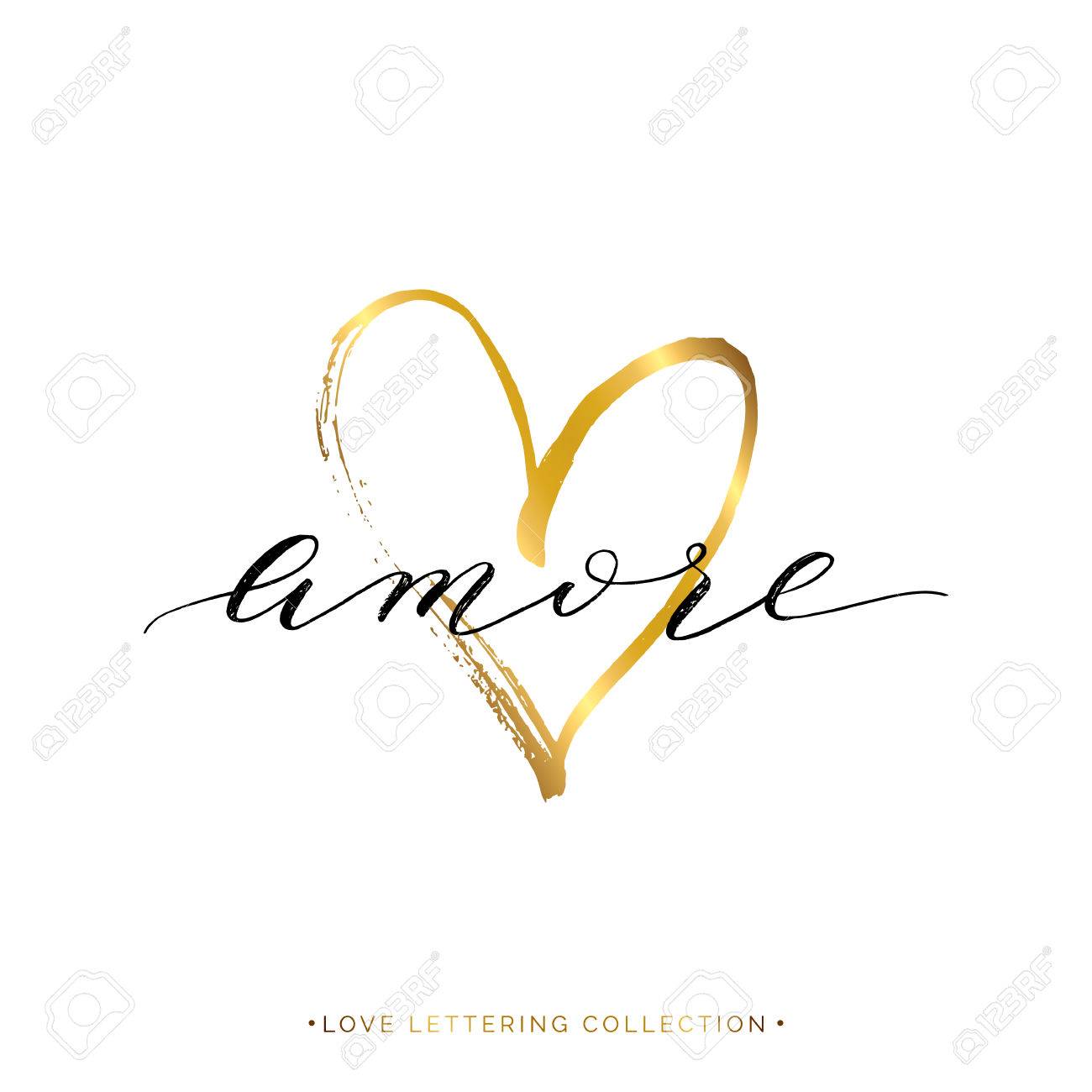 Amore Text Mit Gold Herz Isoliert Auf Weissem Hintergrund Liebe In Italienisch Handgemalte Brief Goldene Vektor Liebesbeschriftung Fur Grusskarte Poster Einladung Hochzeit Handgeschriebene Kalligraphie Lizenzfrei Nutzbare Vektorgrafiken Clip Arts
