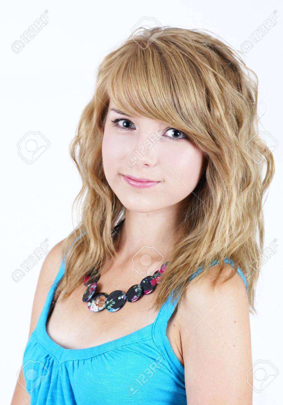 Portrait Of A Pretty Young Blond Teenager Girl Smiling Looking At Camera Stock Photo Portrait Of A Pretty Young Blond Teenager Girl Smiling Looking At Camera Stock Photo