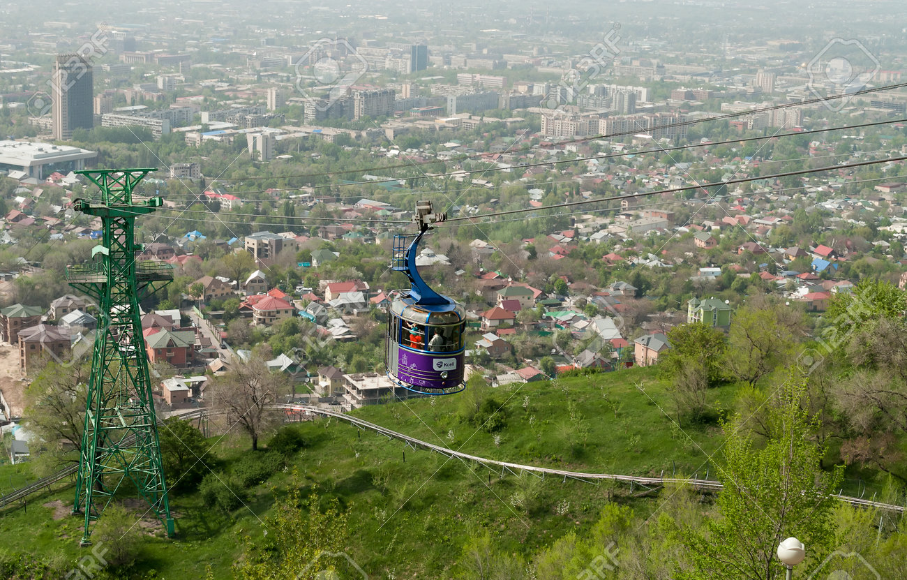 Almaty Kazakhstan May 6 2014 Cable Car Line To Kok Tobe Kok Tobe Mountain Is The Highest Point Of Almaty City It Is Very Popular Among Visitors And Tourists Of Almaty Stock Photo