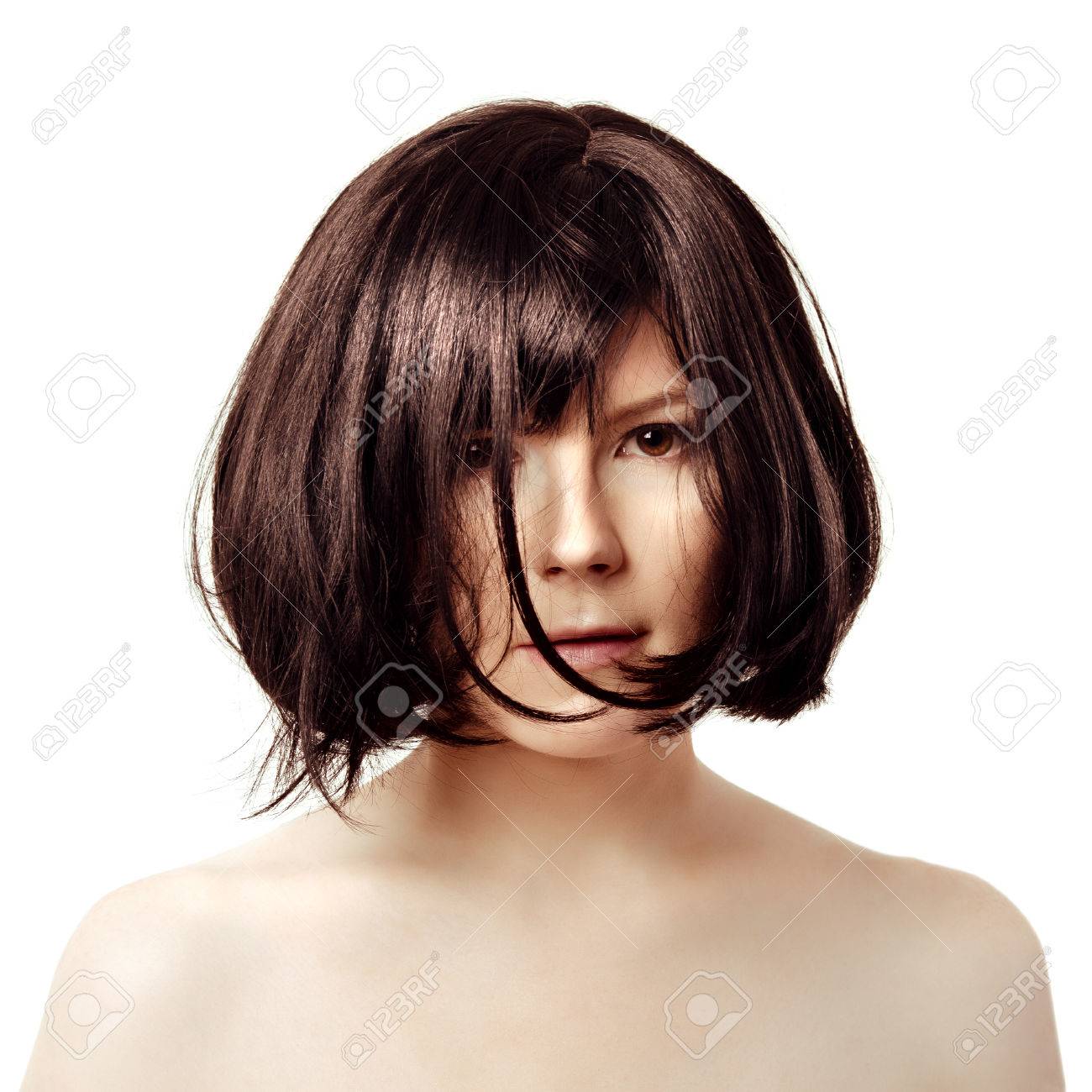 Short Hair Young Trendy Brunette With A Black Square Luxury