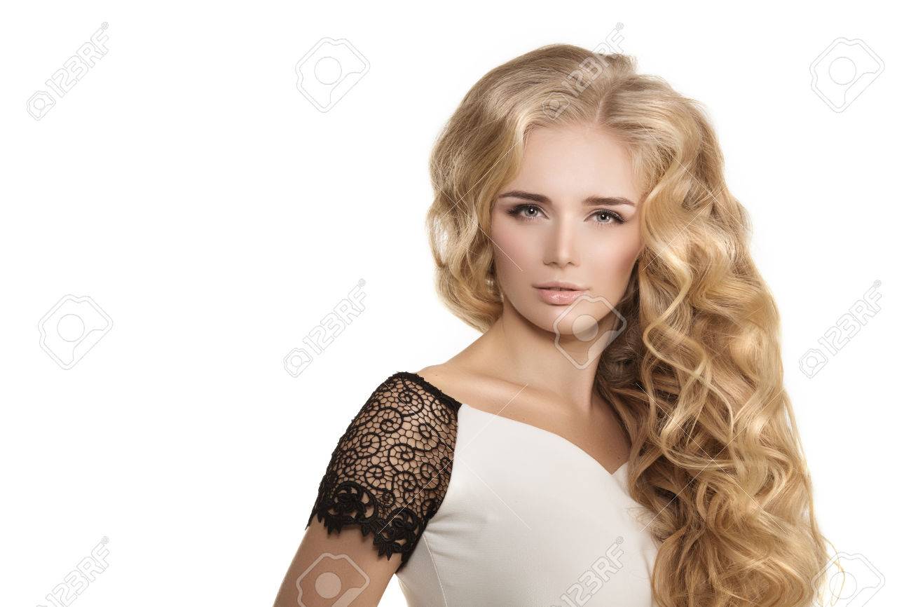 Model With Long Hair Blonde Waves Curls Hairstyle Hair Salon