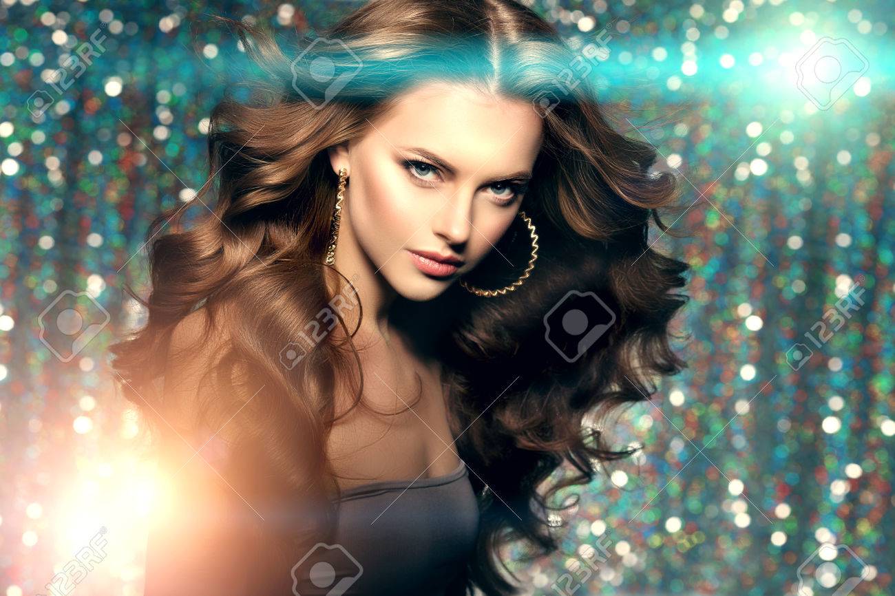 Woman Club Lights Party Background Dancing Girl Long Hair Waves