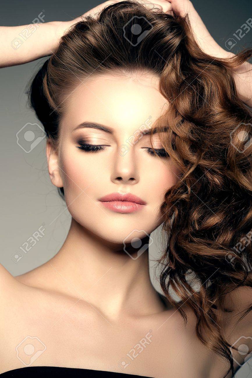 Model With Long Hair Waves Curls Hairstyle Hair Salon Updo