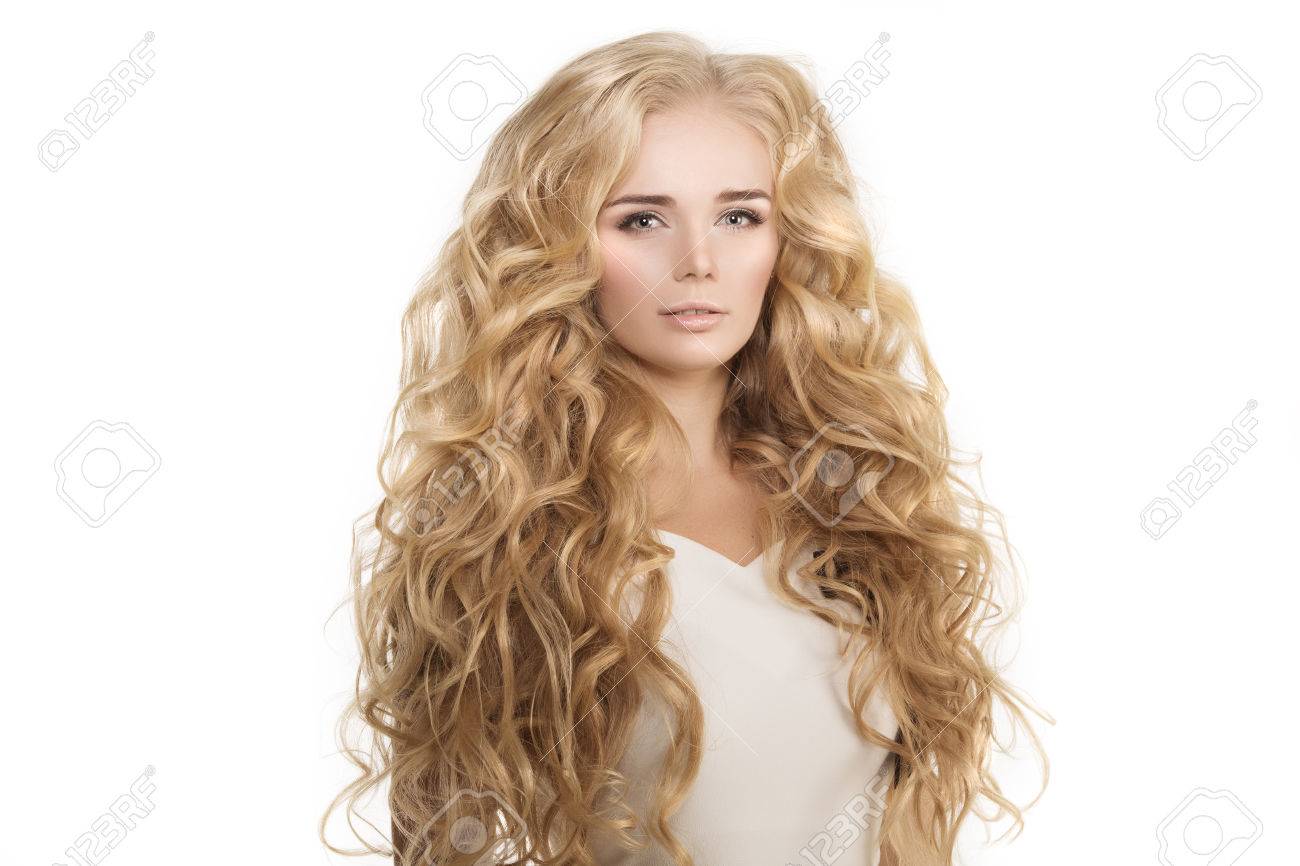 Model With Long Hair Blonde Waves Curls Hairstyle Hair Salon