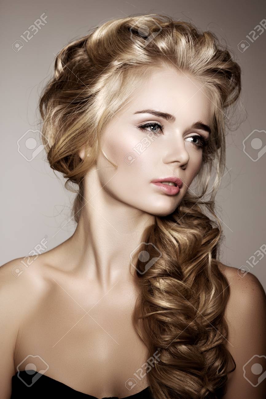 Model With Long Braided Hair Waves Curls Braid Hairstyle Hair