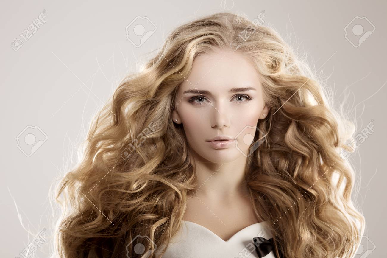 Model With Long Hair Blonde Waves Curls Hairstyle Hair Salon