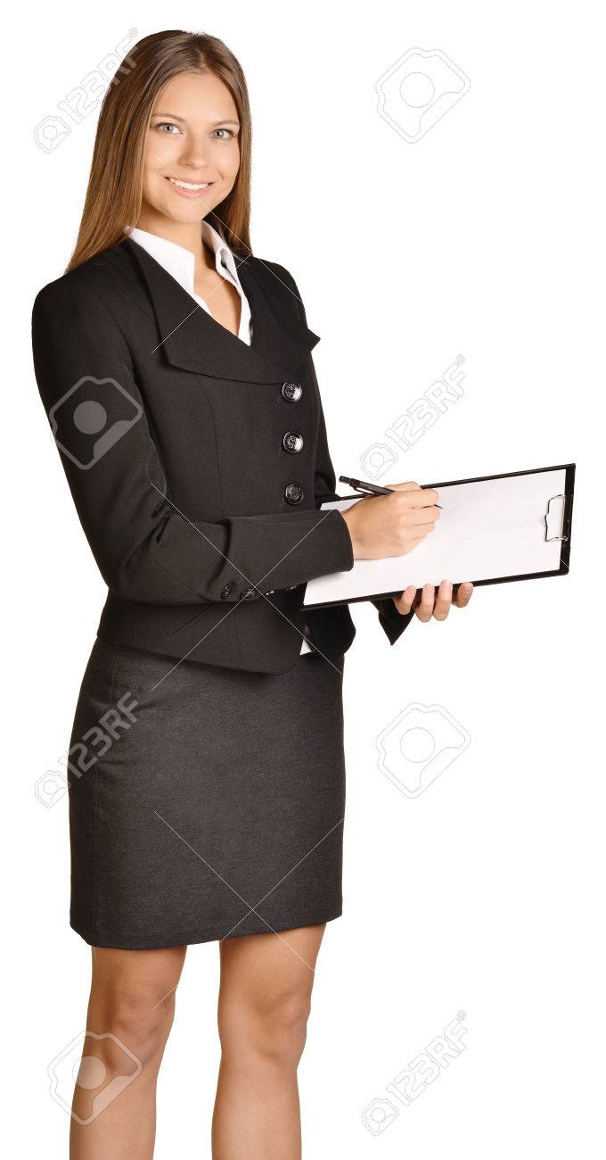 Business woman writes ballpoint pen on a clipboard - 35175873 Business woman writes ballpoint pen on a clipboard - 35175873