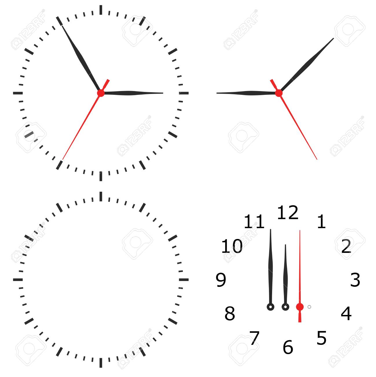 template clock with arrows and numbers isolated on a white
