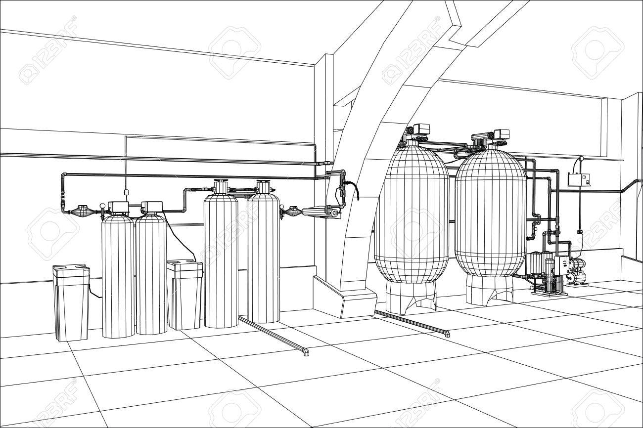 浄水場 産業機器 3 D のイラストをトレースしています のイラスト素材 ベクタ Image