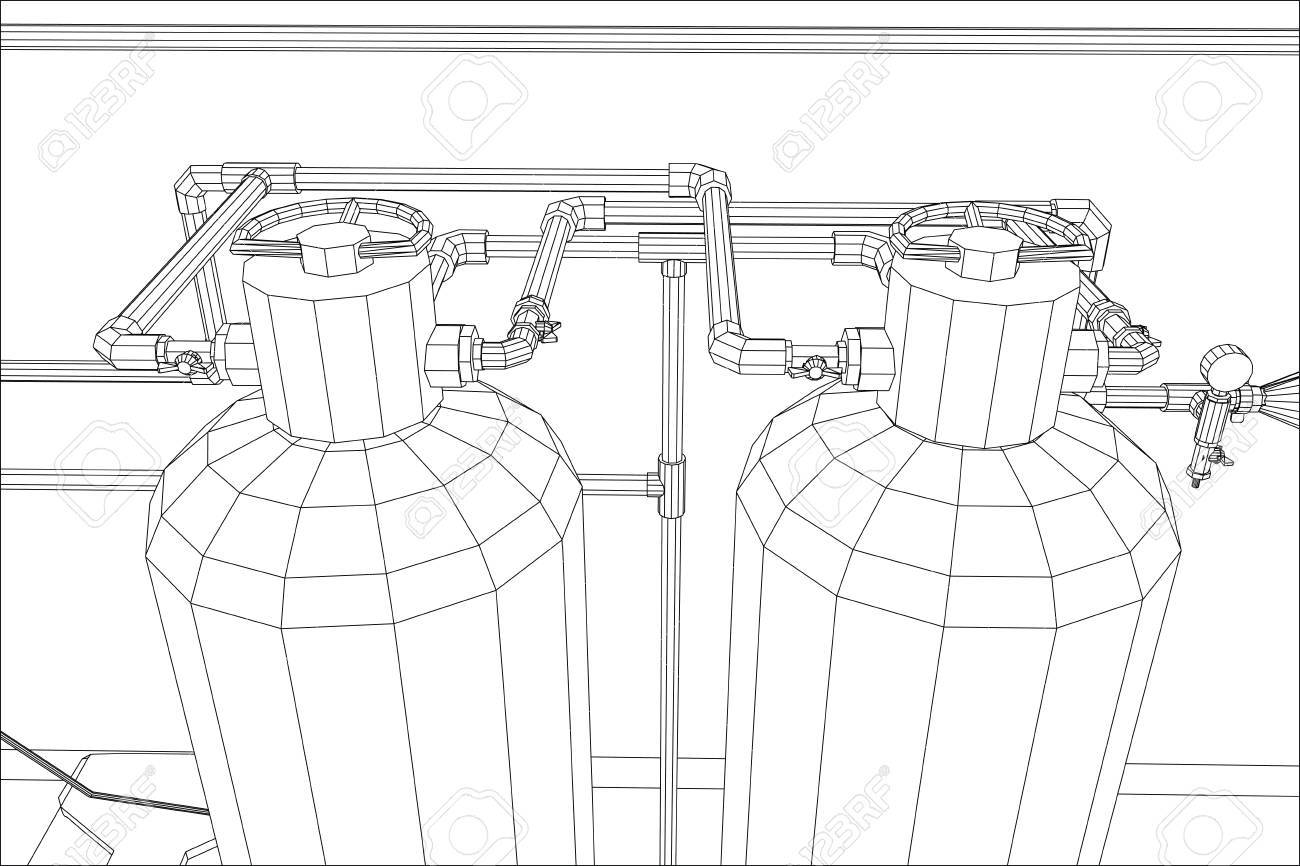浄水場 産業機器 3 D のイラストをトレースしています のイラスト素材 ベクタ Image