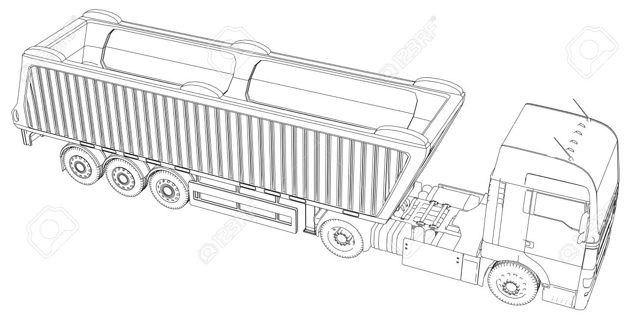 Croquis De Camion A Benne Semi Remorque Isole Sur Fond Blanc Camion Remorque A 3 Essieux Tracer L Illustration De La 3d Format Vectoriel Clip Art Libres De Droits Vecteurs Et Illustration Image