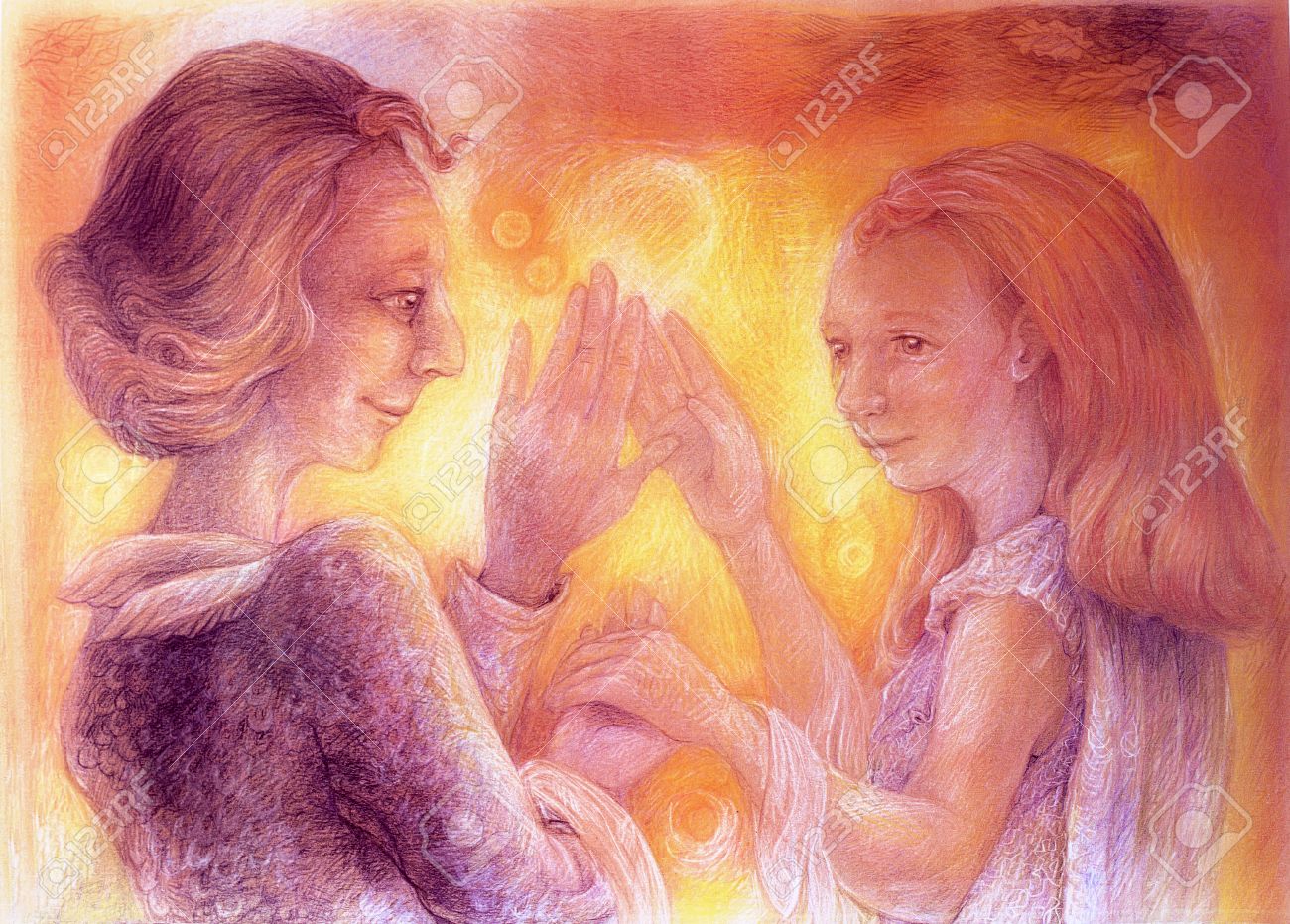 Beau Dessin Fantastique D Un Couple Romantique Danser Detaille Uvres D Art Colorees Sur Fond Or Lumineux Banque D Images Et Photos Libres De Droits Image