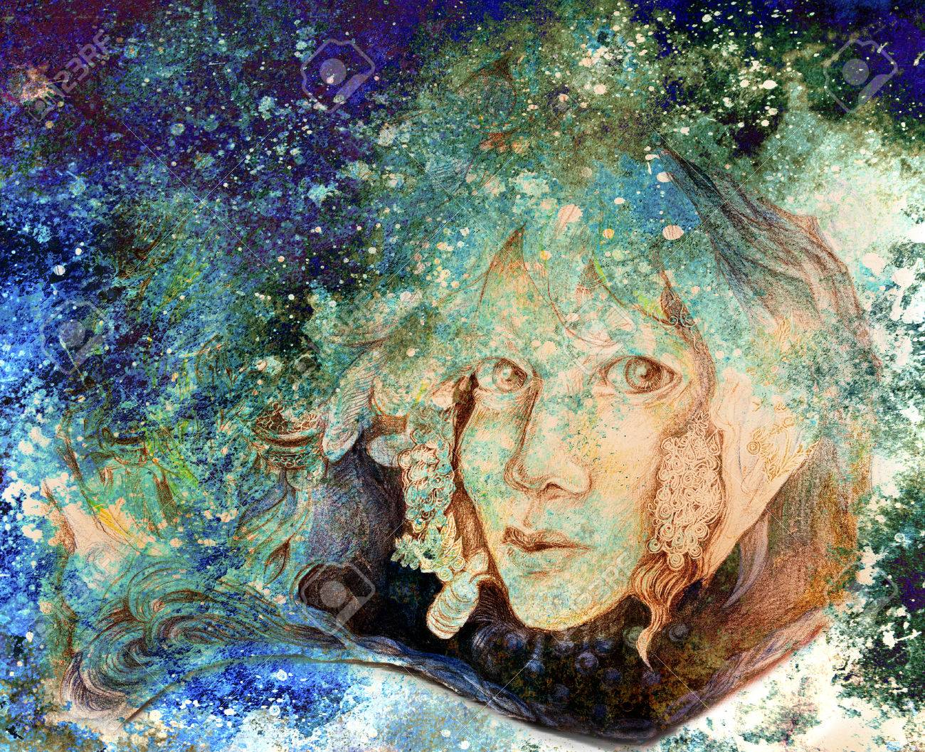 花から出てくる妖精顔のファンタジー絵画 の写真素材 画像素材 Image