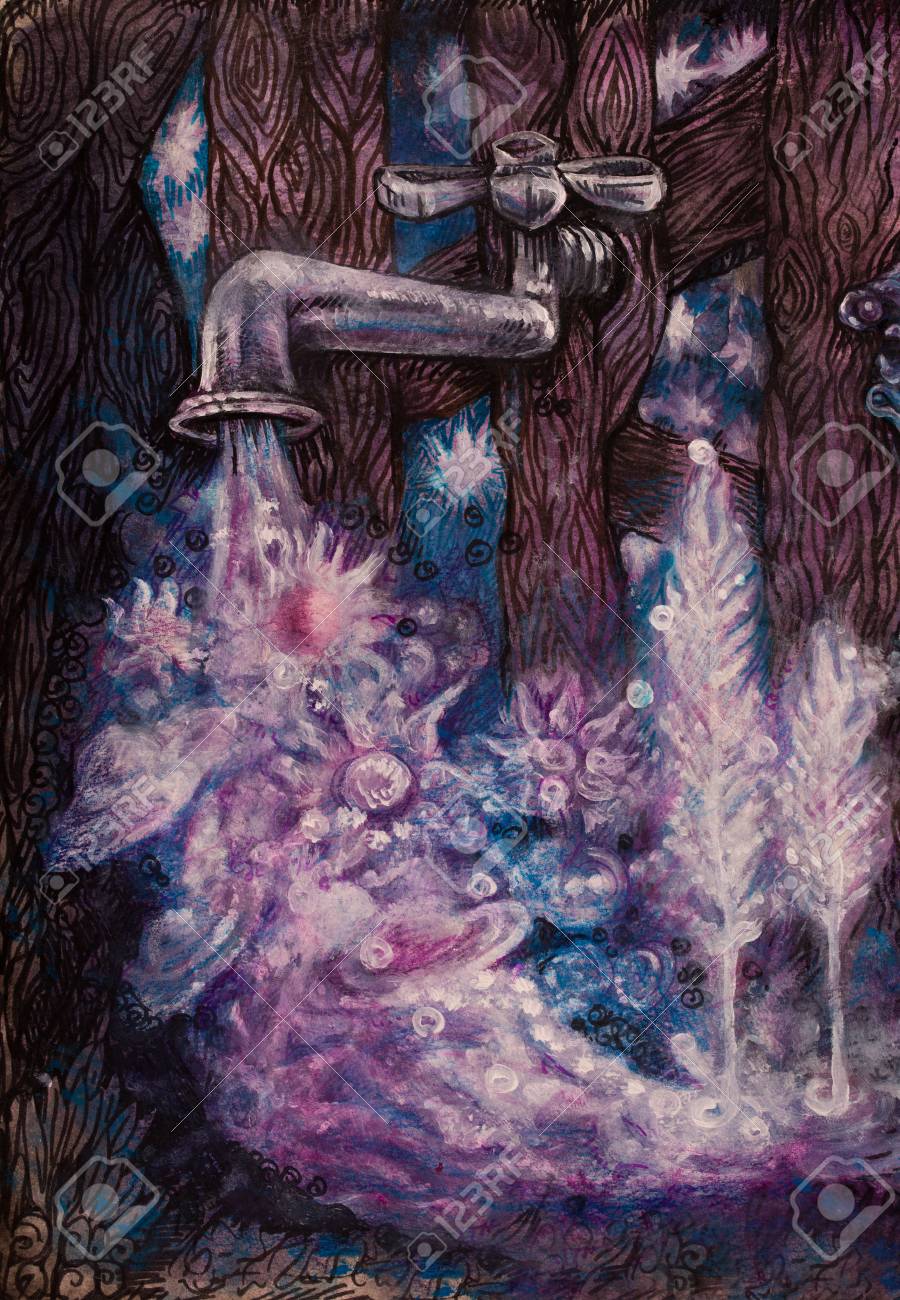 宇宙魔法タブの惑星と星空の湯を注ぐします の写真素材 画像素材 Image