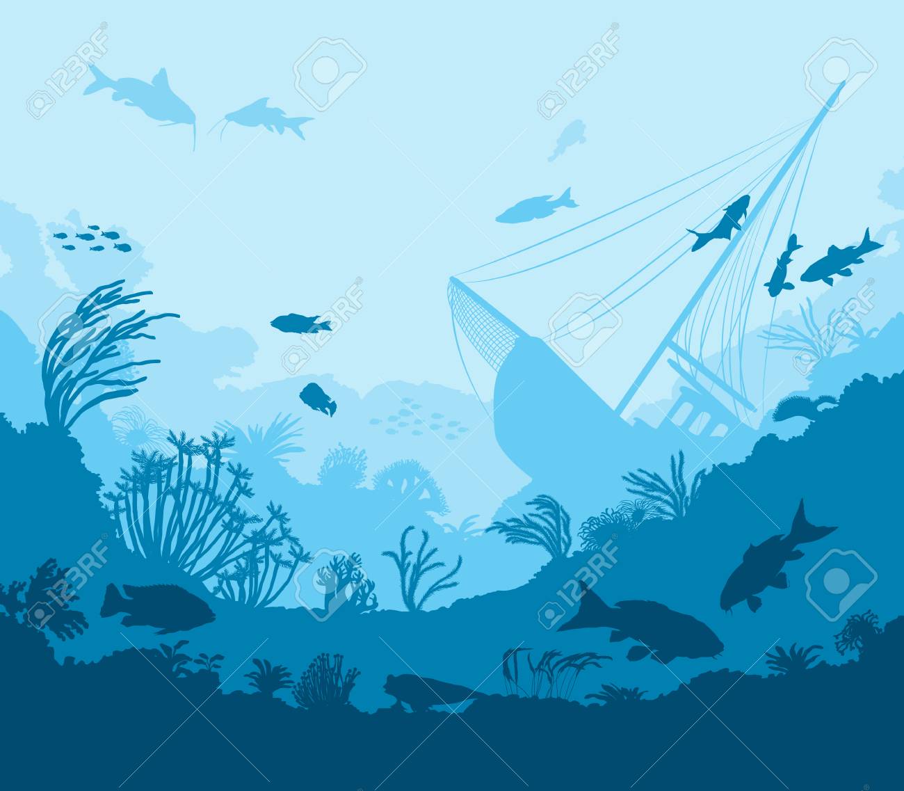 Undersea World Coral Reef And Sea Creatures Vector Illustration Royalty Free Cliparts Vectors And Stock Illustration Image