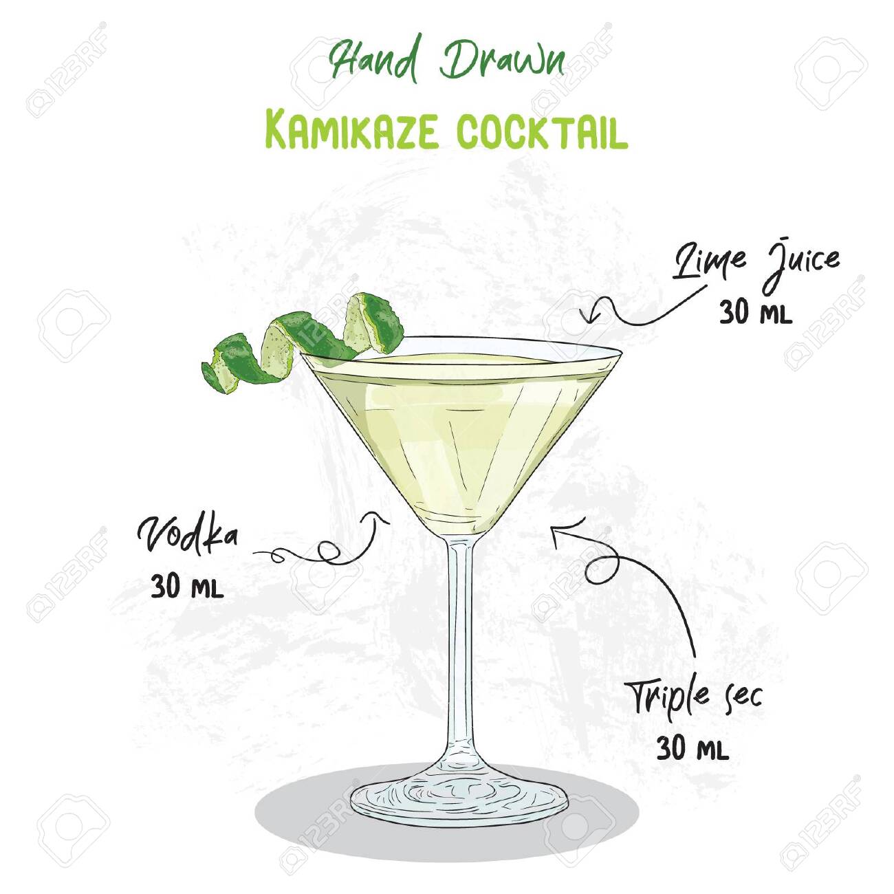 Hand Drawn Colorful Kamikaze Summer Cocktail Drink Ingredients Handwritten Recipe Royalty Free Cliparts Vectors And Stock Illustration Image 149219329