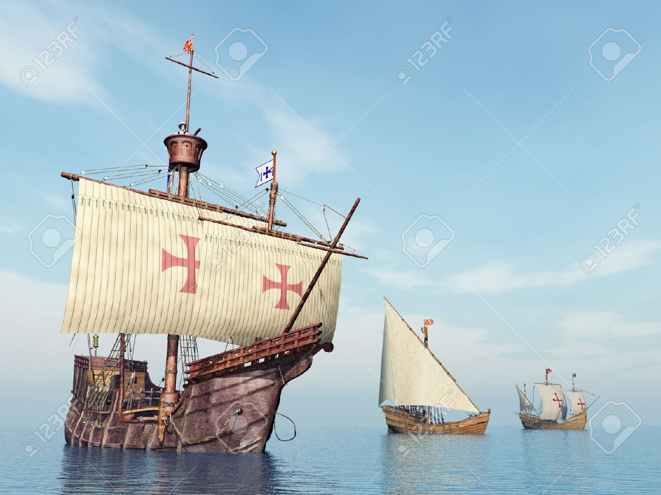 Santa Maria, Nina And Pinta Of Christopher Columbus Stock Photo, Picture  and Royalty Free Image. Image 33641467., image size:1300x974