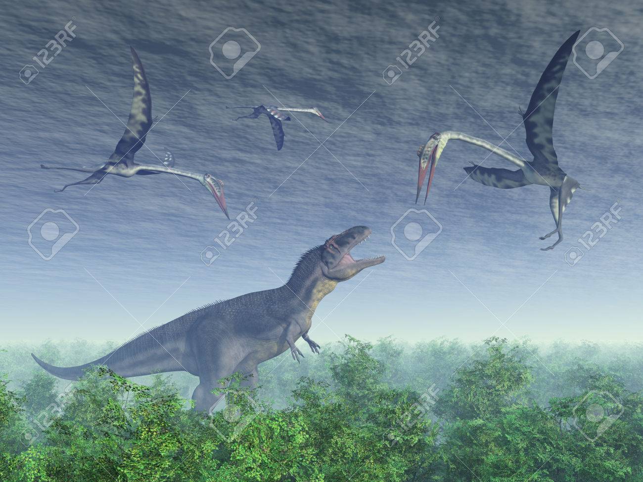 恐竜 Tyrannotitan 攻撃翼竜ケツァルコアトルス の写真素材 画像素材 Image